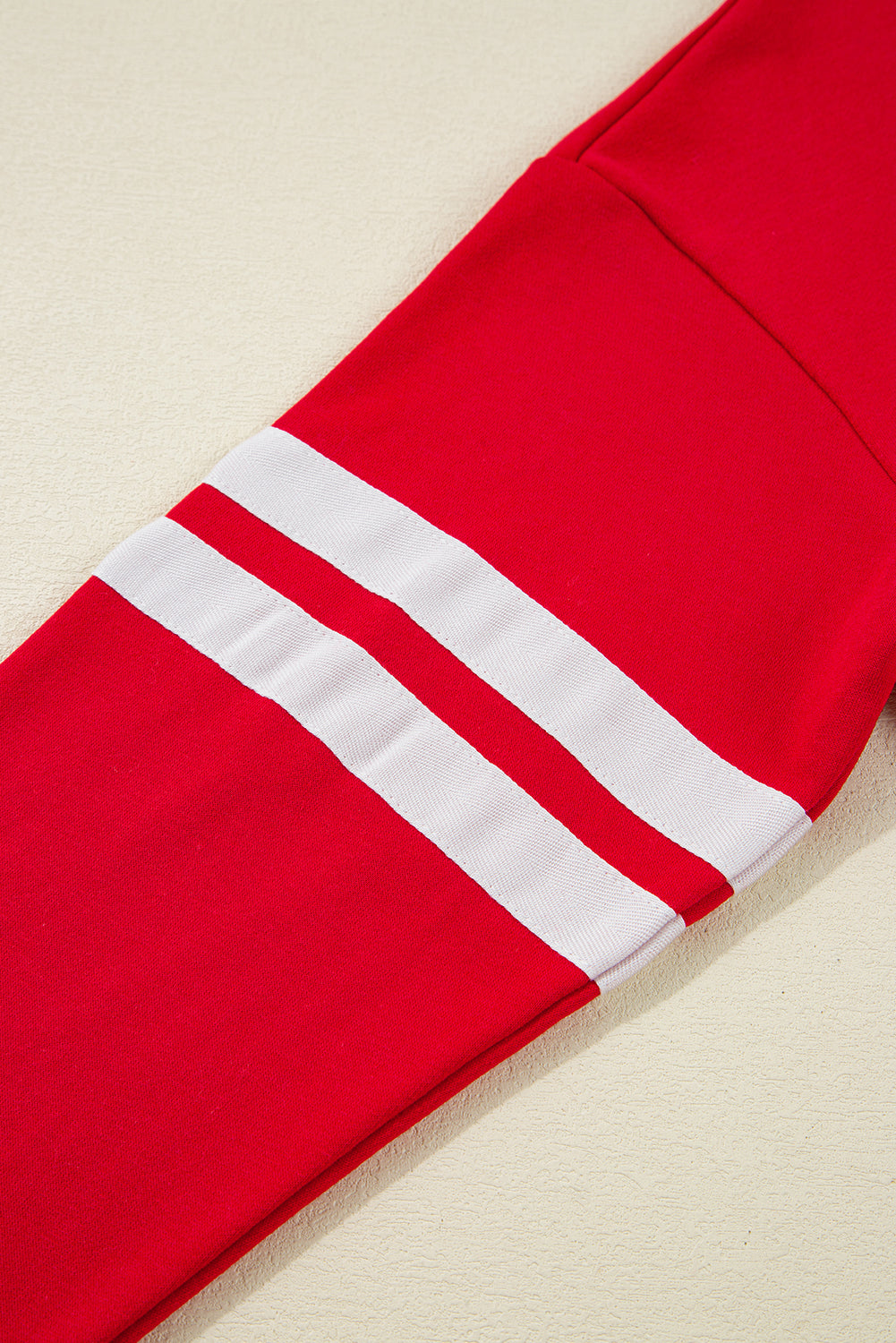 Fiery Red Varsity Striped Sleeve Drop Shoulder Sweatshirt and Shorts Set