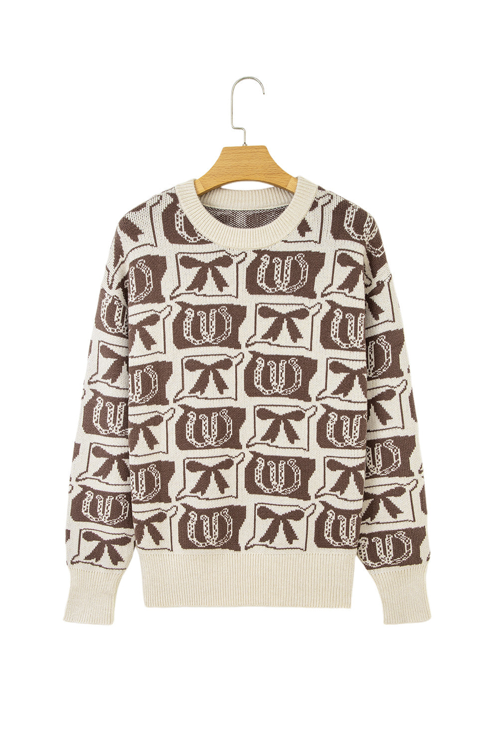 Black Colorblock Bow Pattern Drop Sleeve Sweater