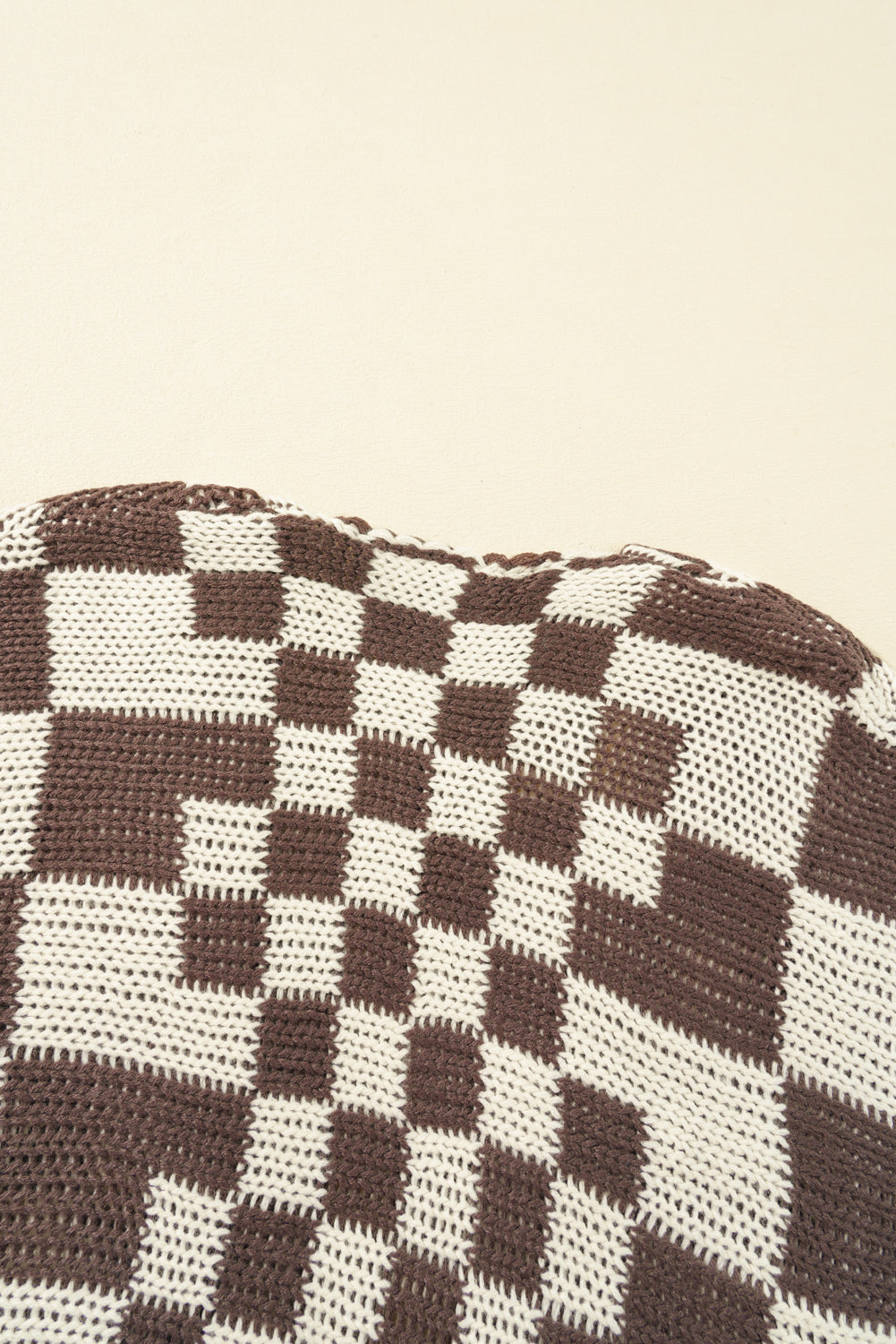 Dark Grey Colorblock Checked Loose Fit Open Front Knitted Cardigan