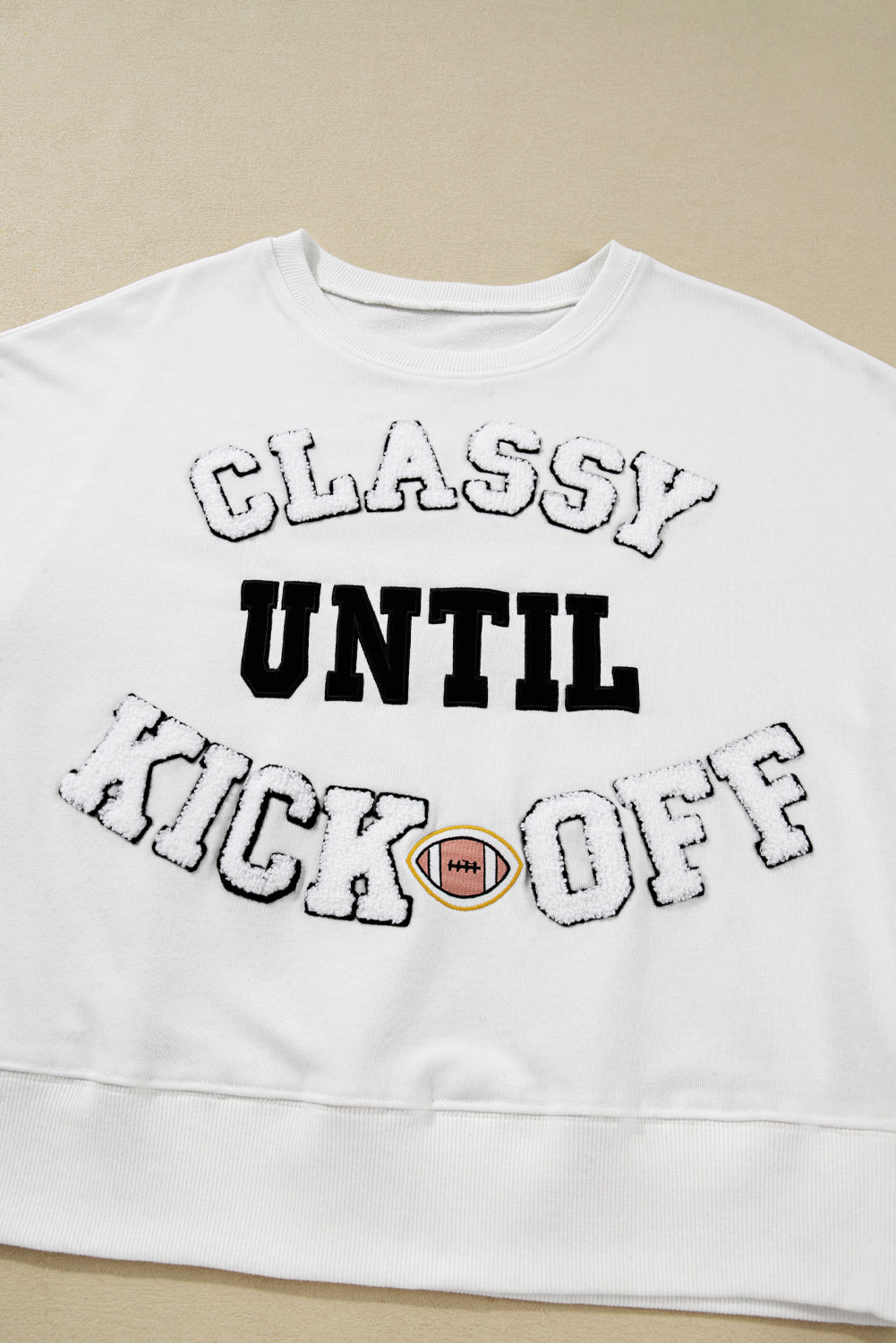 Navy Blue CLASSY UNTIL KICKOFF Letter Graphic Loose Sweatshirt