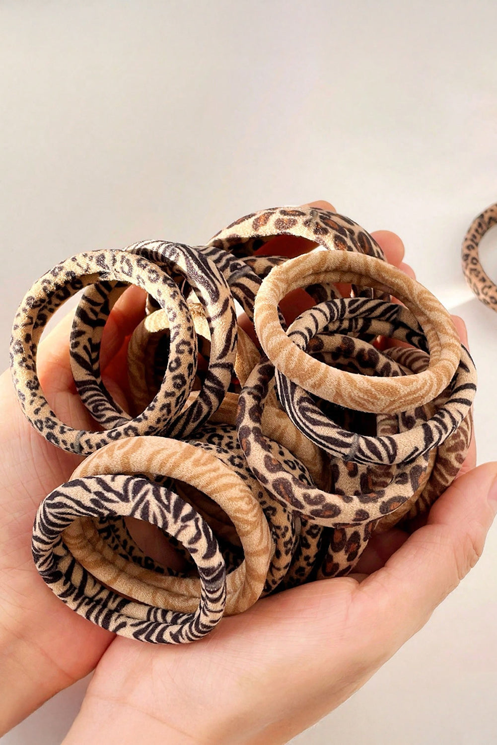 Light French Beige Leopard Print Elastic Hair Tie