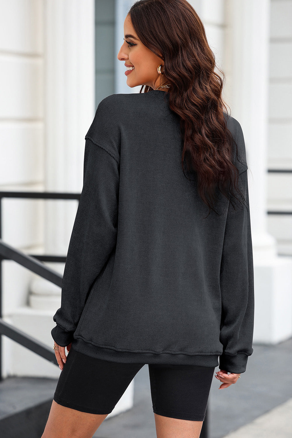 Black Nutcracker Graphic Sequins Patch Mineral Wash Corded Sweatshirt