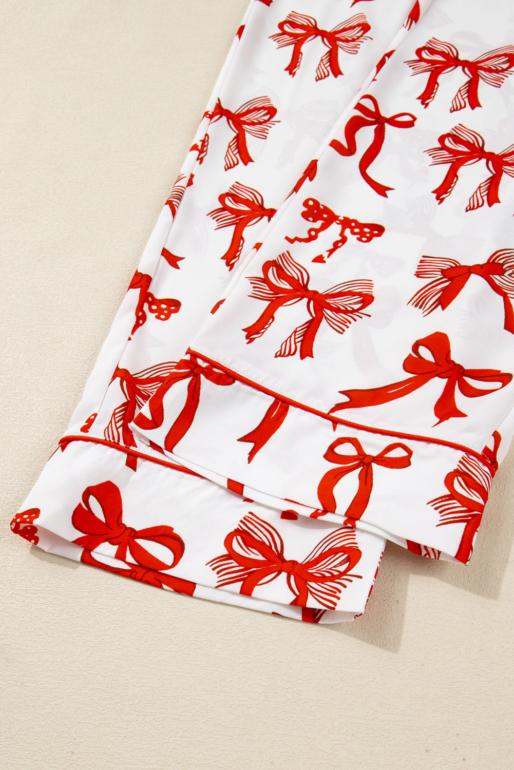 Red Christmas Bow Print Long Sleeve 2pcs Pajama Set