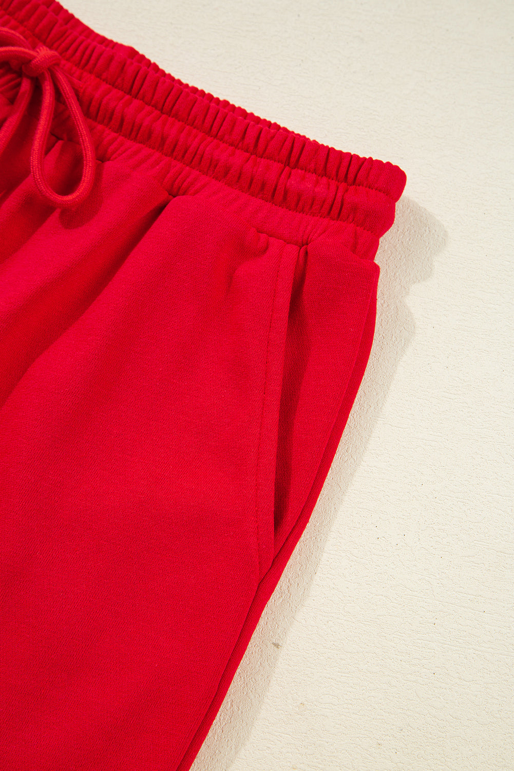 Fiery Red Varsity Striped Sleeve Drop Shoulder Sweatshirt and Shorts Set