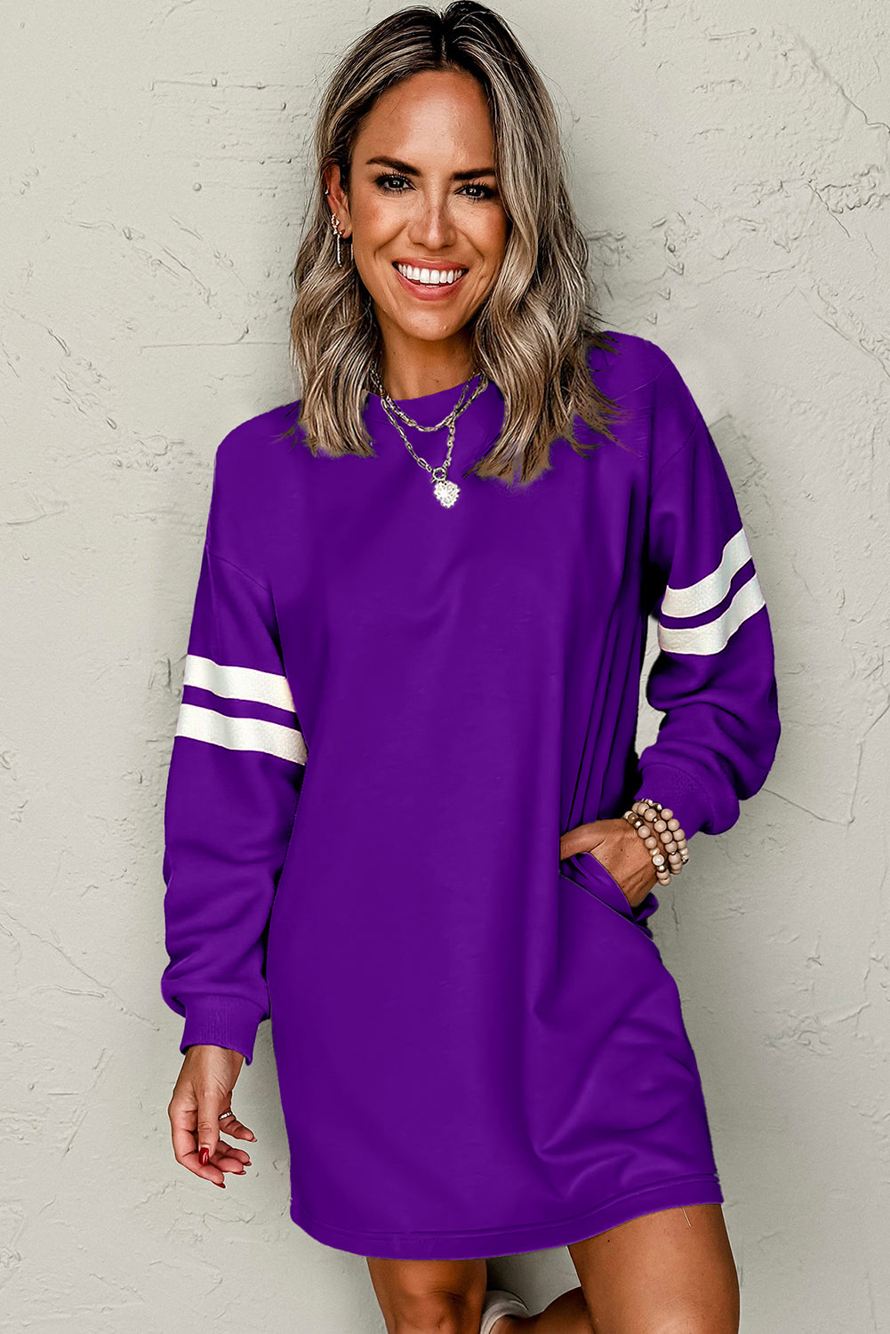 Fiery Red Preppy Striped Sleeve Loose Mini Dress