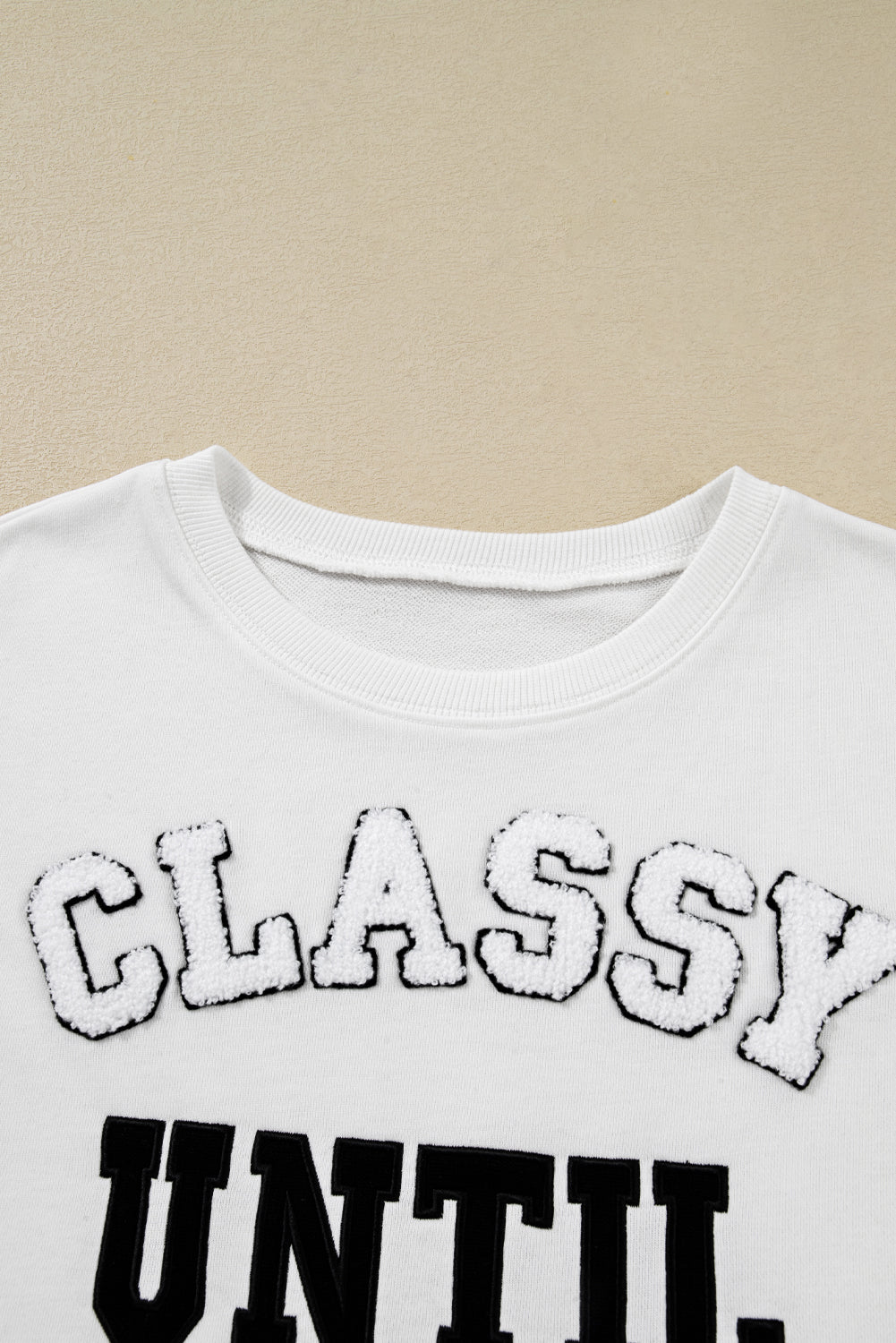 Navy Blue CLASSY UNTIL KICKOFF Letter Graphic Loose Sweatshirt
