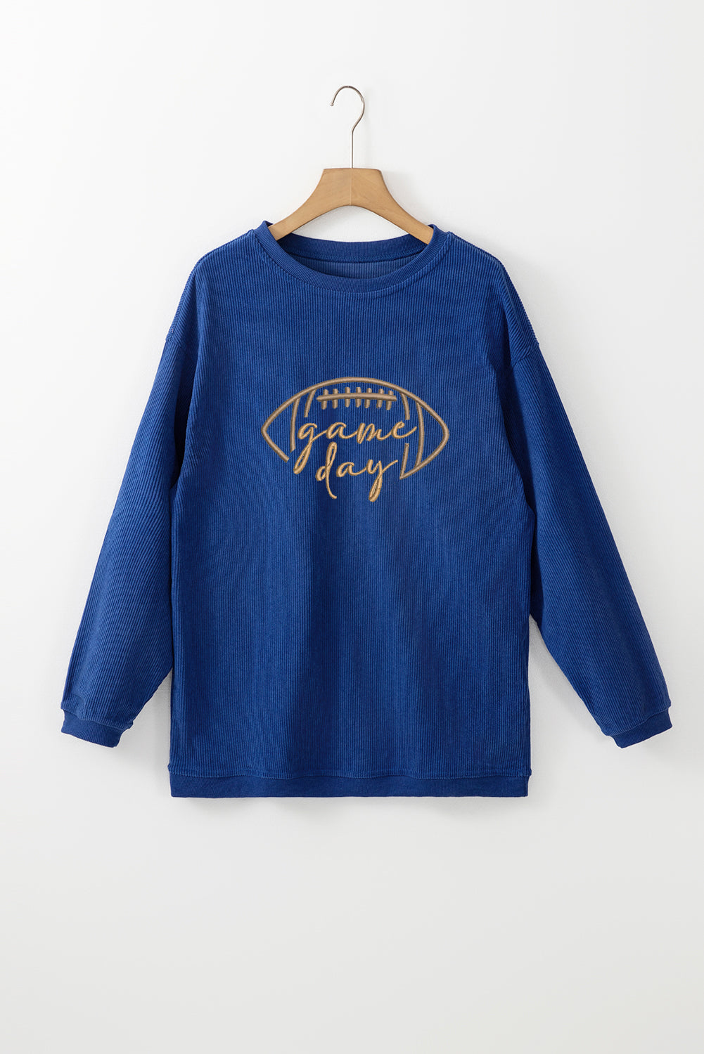 Orange Football Graphic Game Day Embroidered Corded Sweatshirt