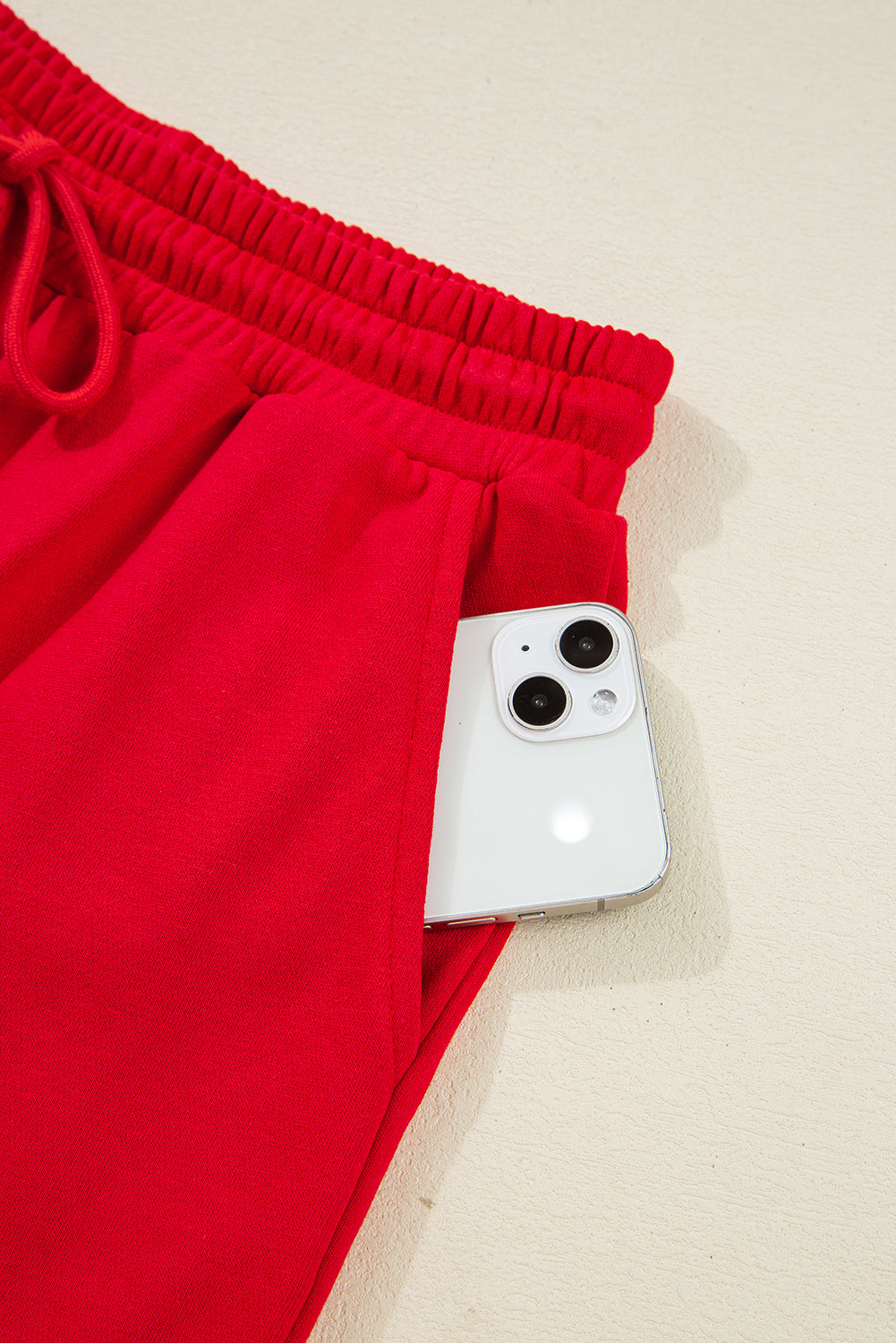 Fiery Red Varsity Striped Sleeve Drop Shoulder Sweatshirt and Shorts Set