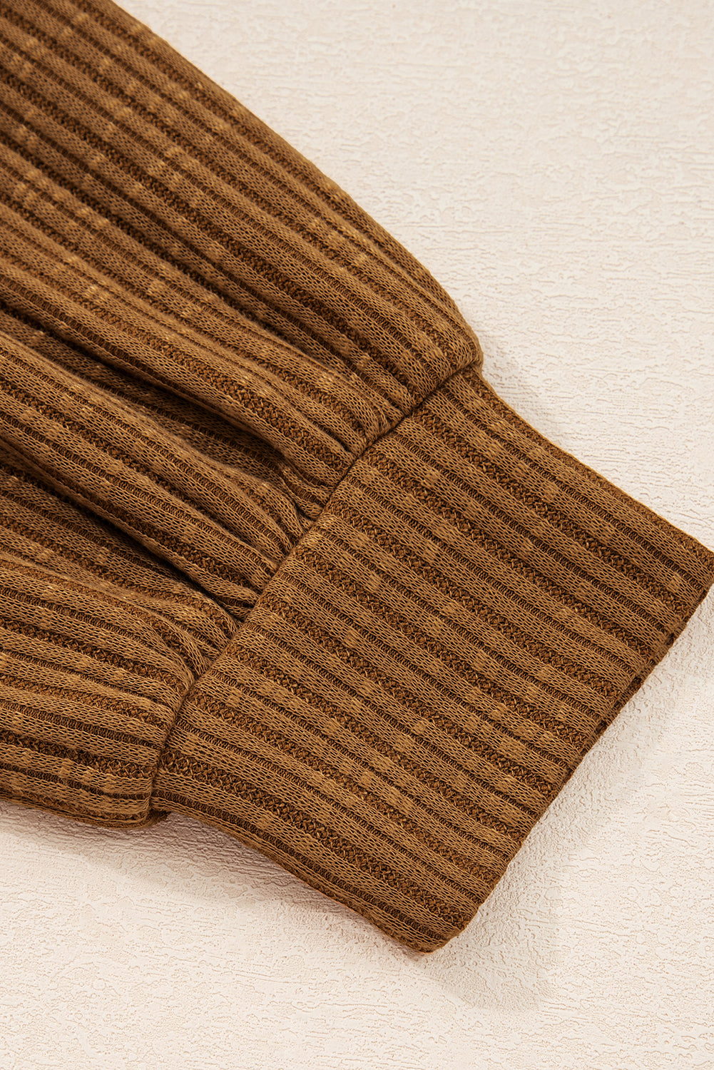 Brown Leopard Floral Print Ribbed Patchwork Puff Sleeve Loose Pullover