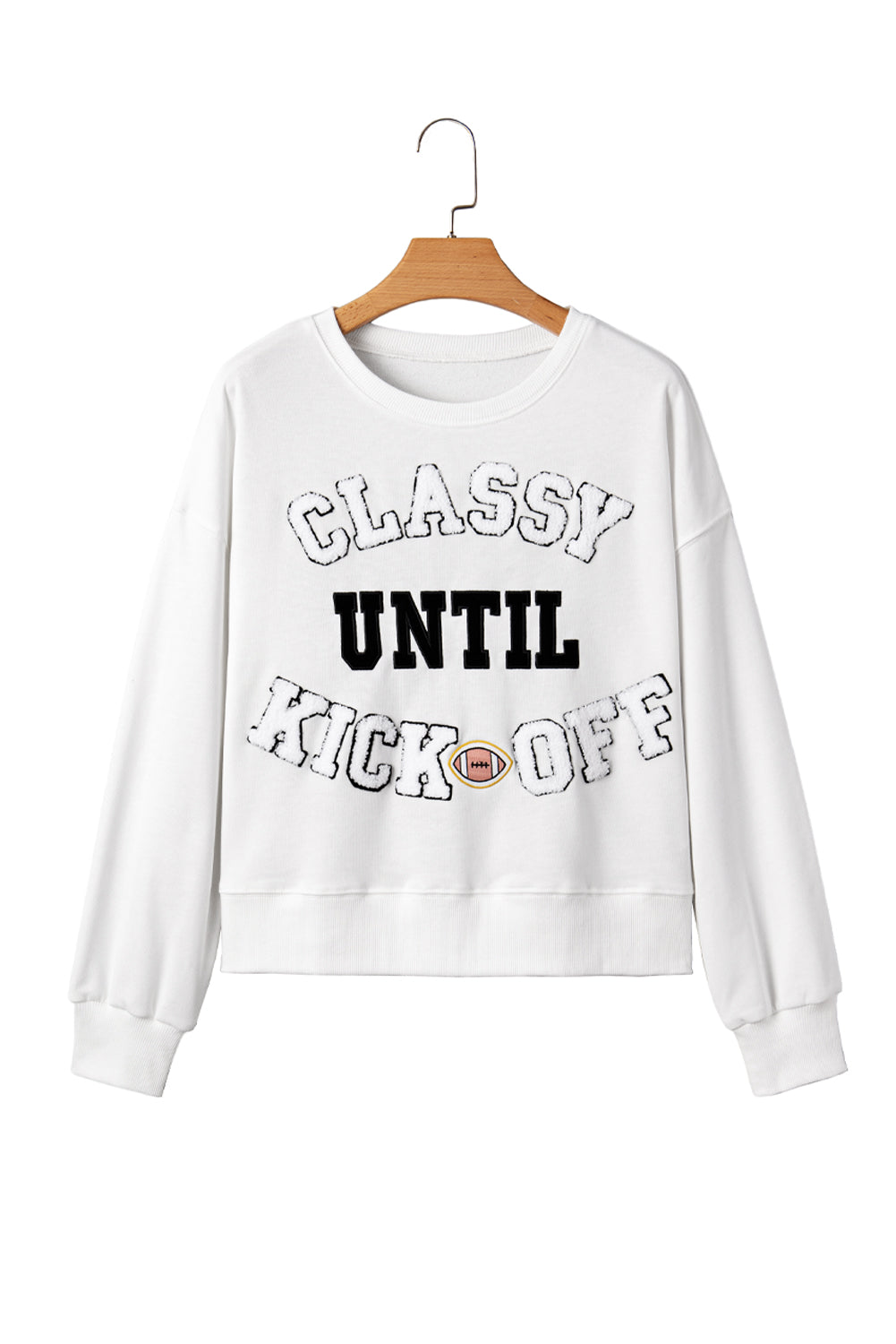 Navy Blue CLASSY UNTIL KICKOFF Letter Graphic Loose Sweatshirt