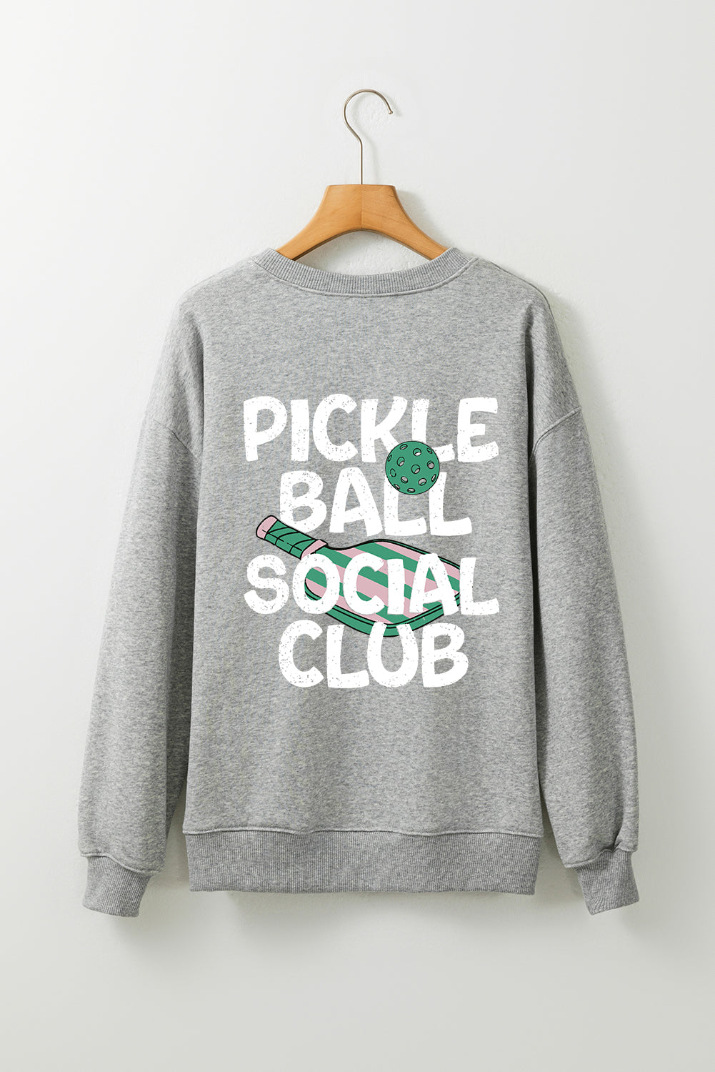 Gray PICKLE BALL SOCIAL CLUB Game Day Heat Transfer Printing Graphic Sweatshirt