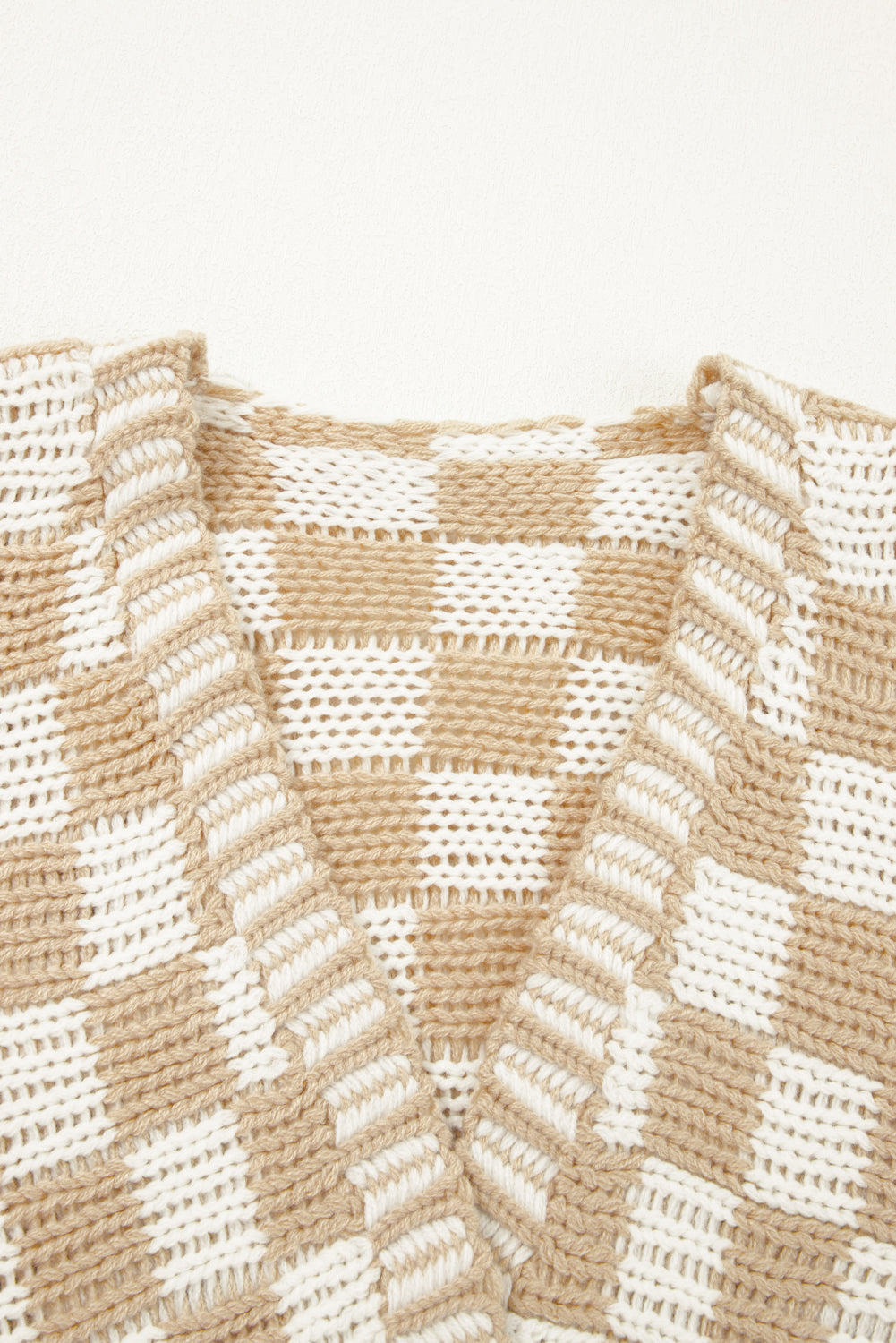 Dark Grey Colorblock Checked Loose Fit Open Front Knitted Cardigan