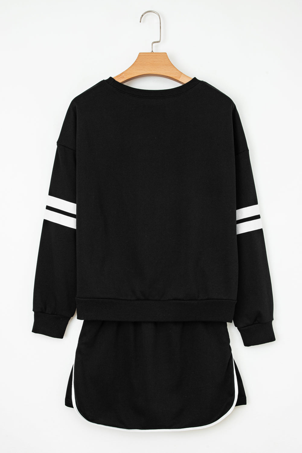 Orange Varsity Stripe Detail Drop Shoulder Pullover Mini Skirt Set