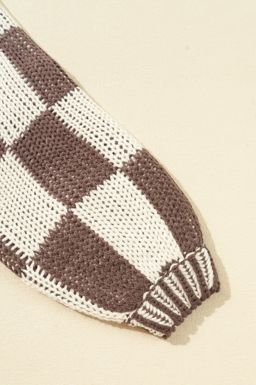 Dark Grey Colorblock Checked Loose Fit Open Front Knitted Cardigan