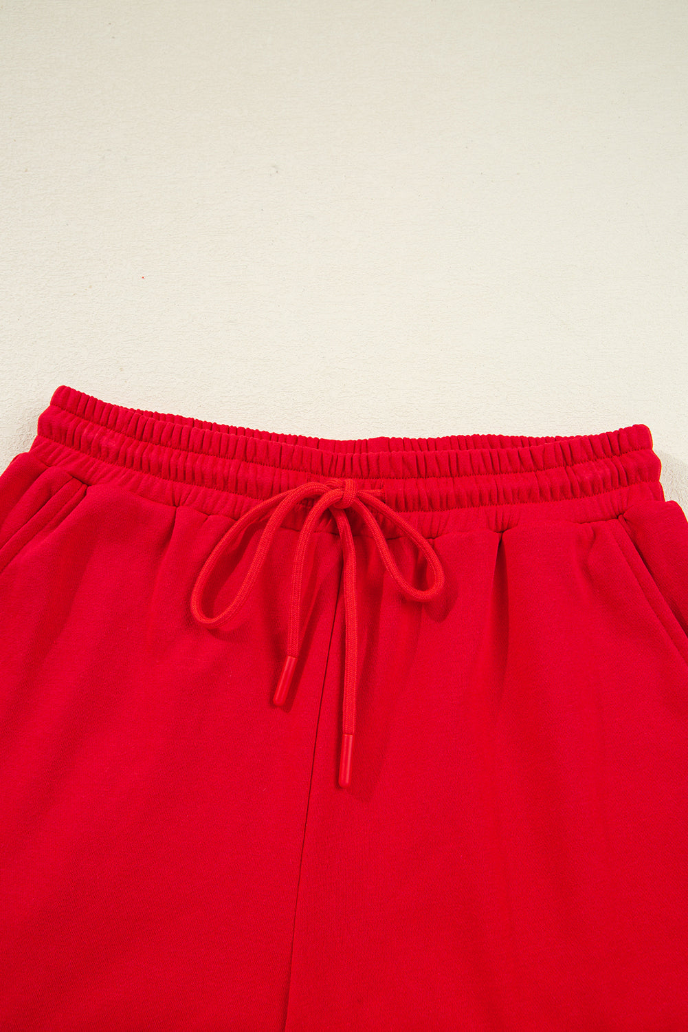Fiery Red Varsity Striped Sleeve Drop Shoulder Sweatshirt and Shorts Set