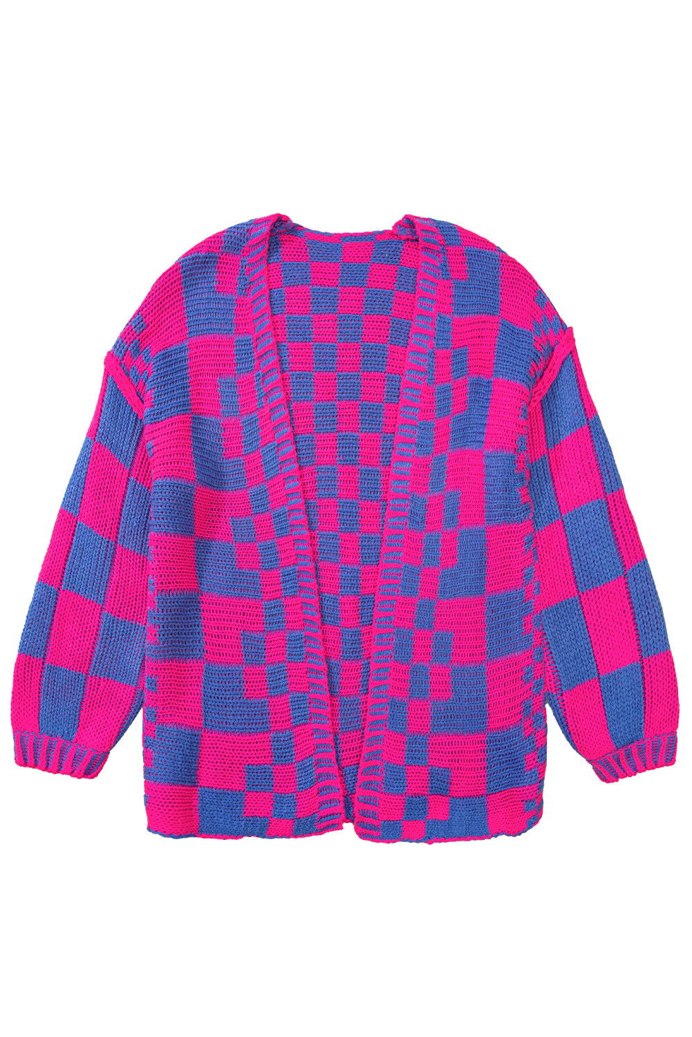 Dark Grey Colorblock Checked Loose Fit Open Front Knitted Cardigan