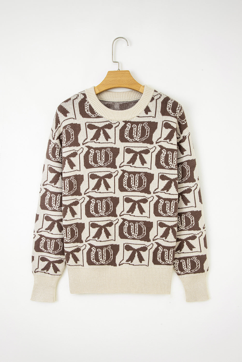 Black Colorblock Bow Pattern Drop Sleeve Sweater