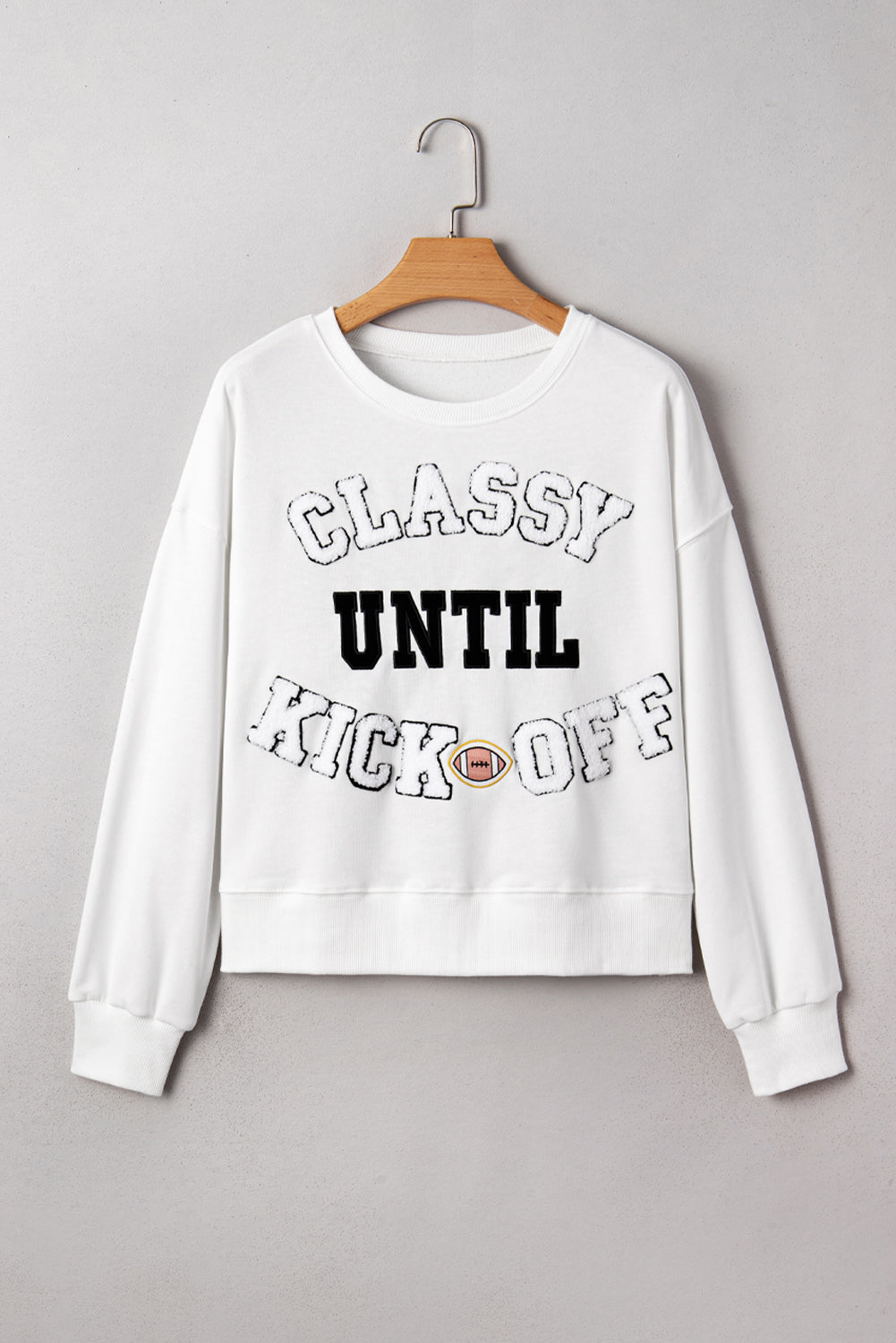 Navy Blue CLASSY UNTIL KICKOFF Letter Graphic Loose Sweatshirt