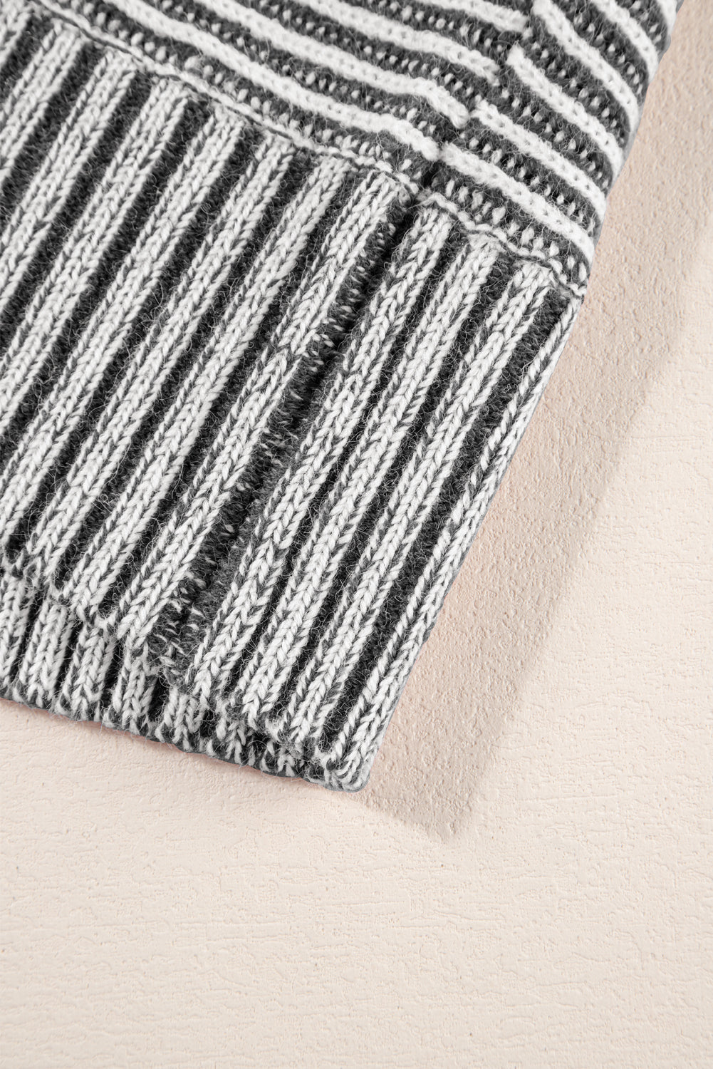 Black Striped Print Ribbed Knit Raglan Sleeve Baggy Sweater