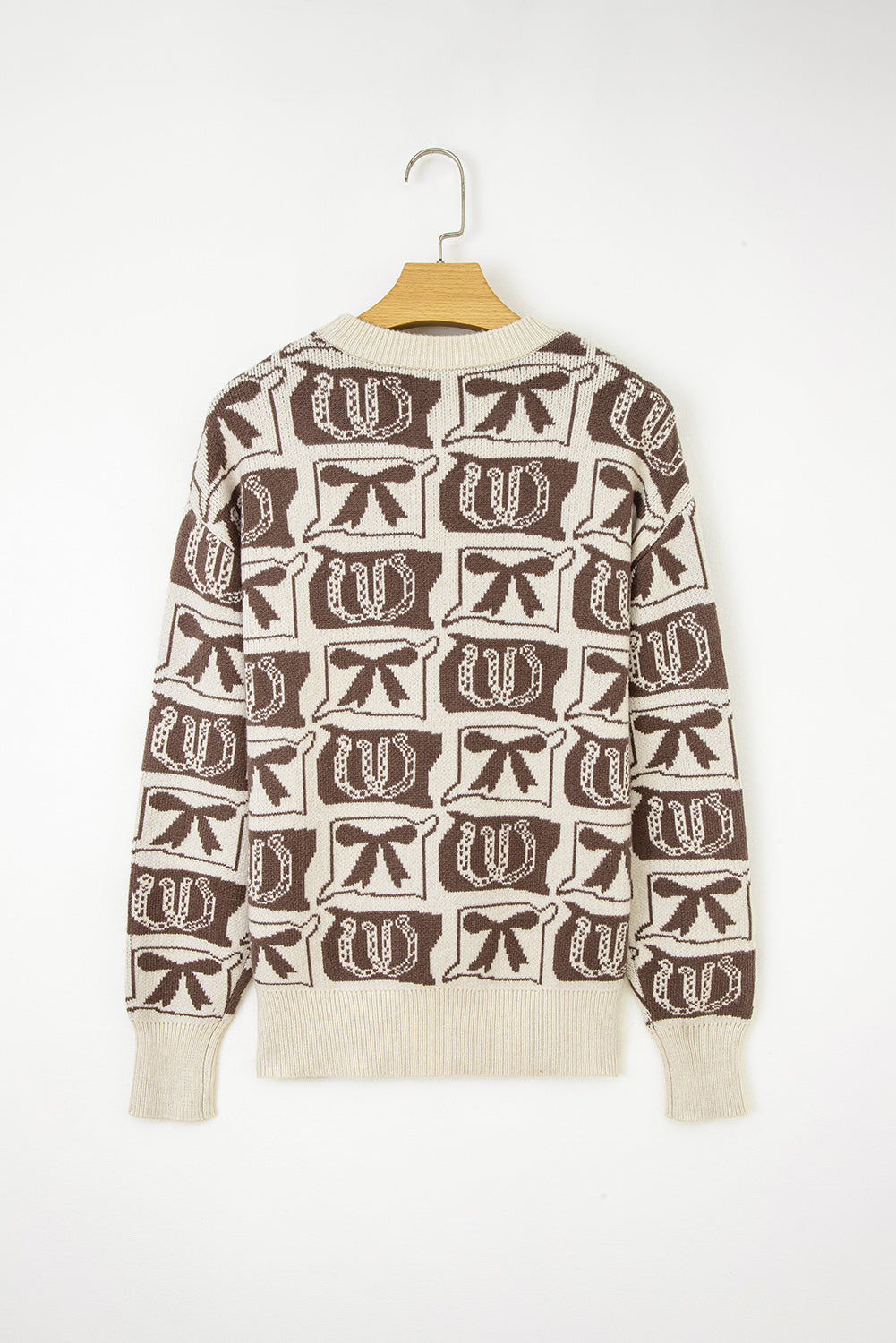 Black Colorblock Bow Pattern Drop Sleeve Sweater