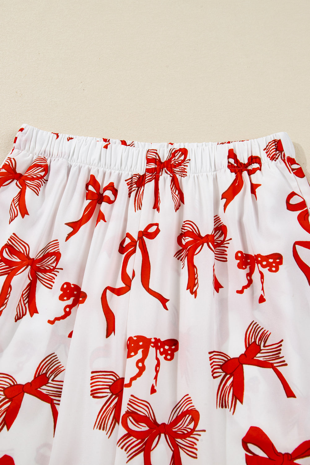 Red Christmas Bow Print Long Sleeve 2pcs Pajama Set