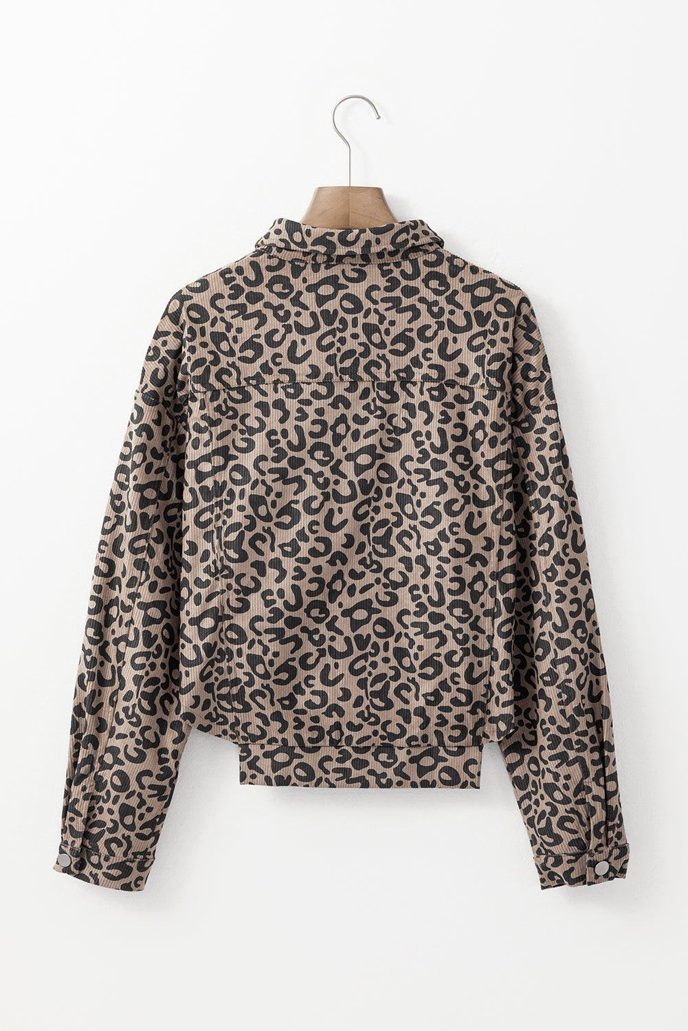 Dark Khaki Leopard Print Raw Hem Cropped Jacket