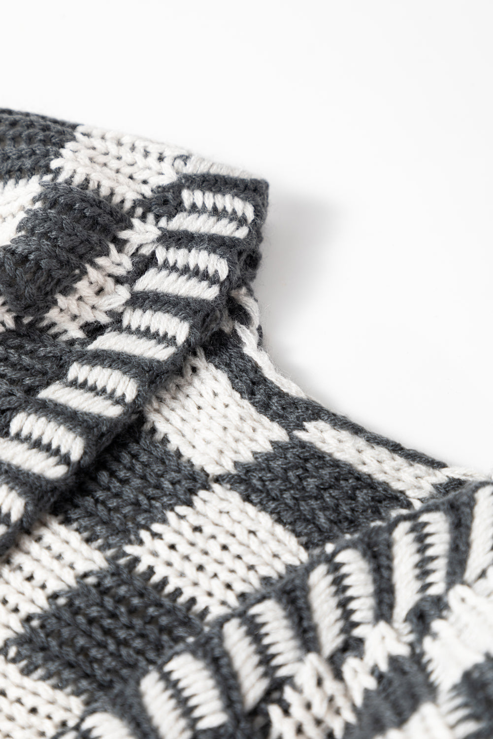 Dark Grey Colorblock Checked Loose Fit Open Front Knitted Cardigan