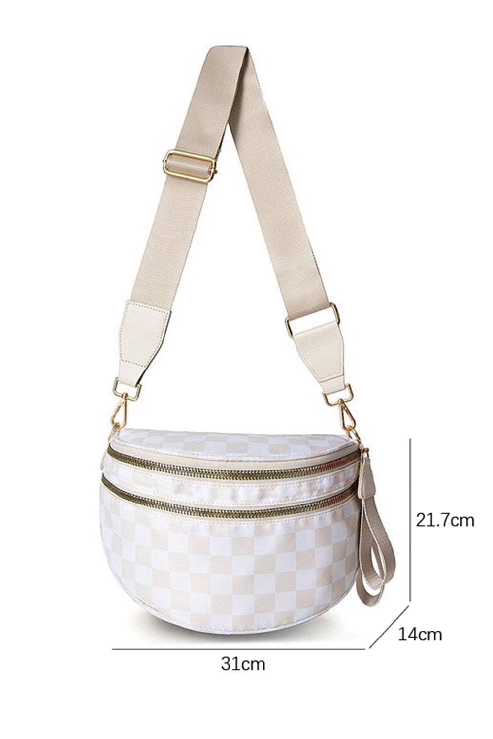 Pink Checkered Print Wide Strap Large Crossbody Bag