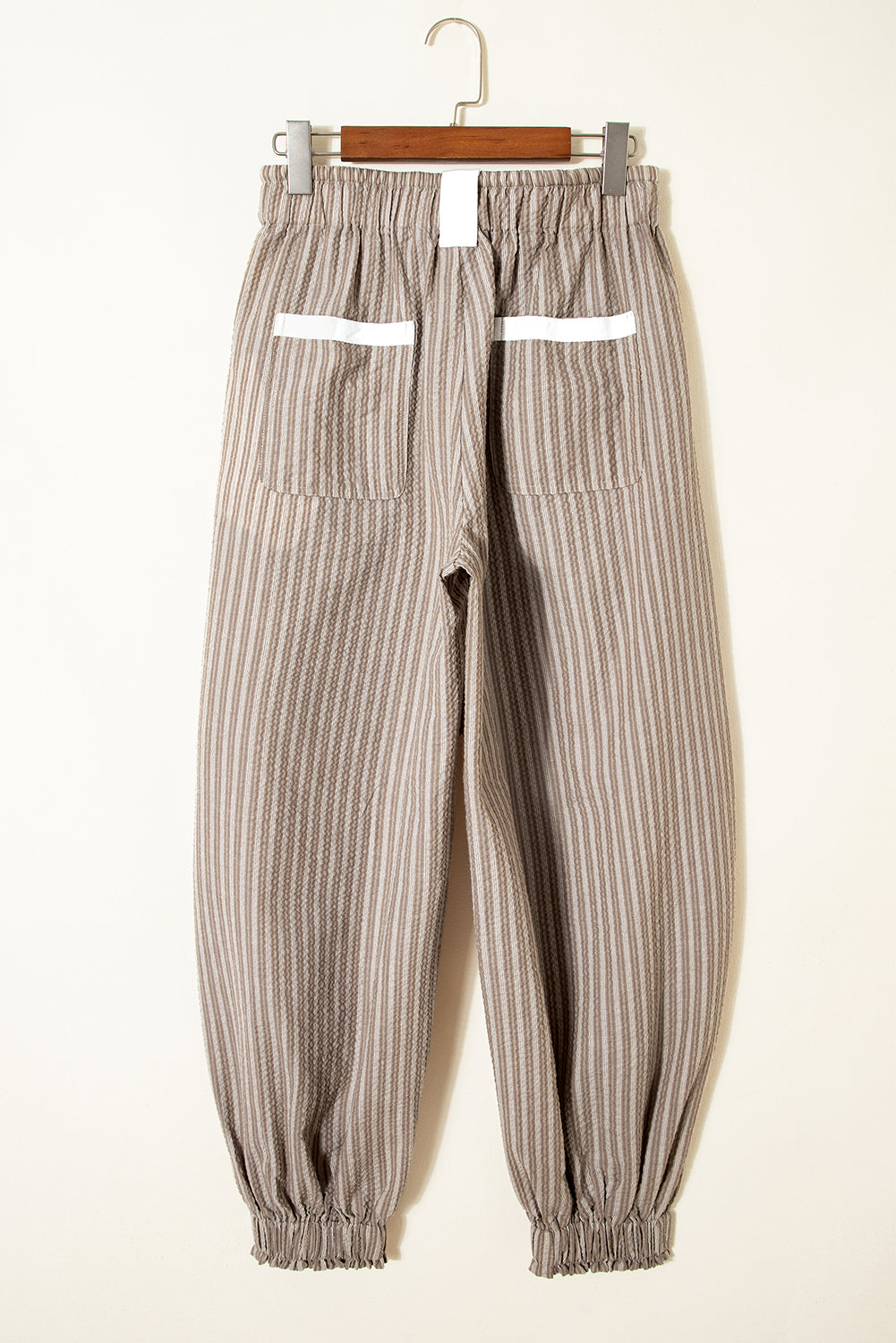 Brown Striped Pocket Knot Detail Lantern Pants