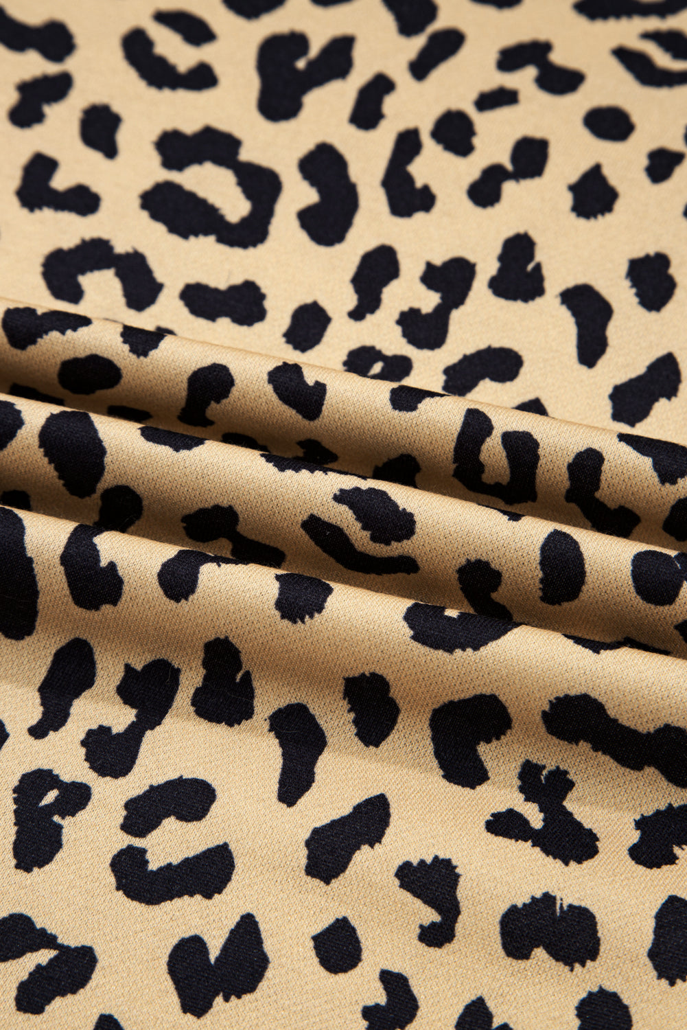 Khaki Striped Leopard Colorblock Side Slits Sweatshirt