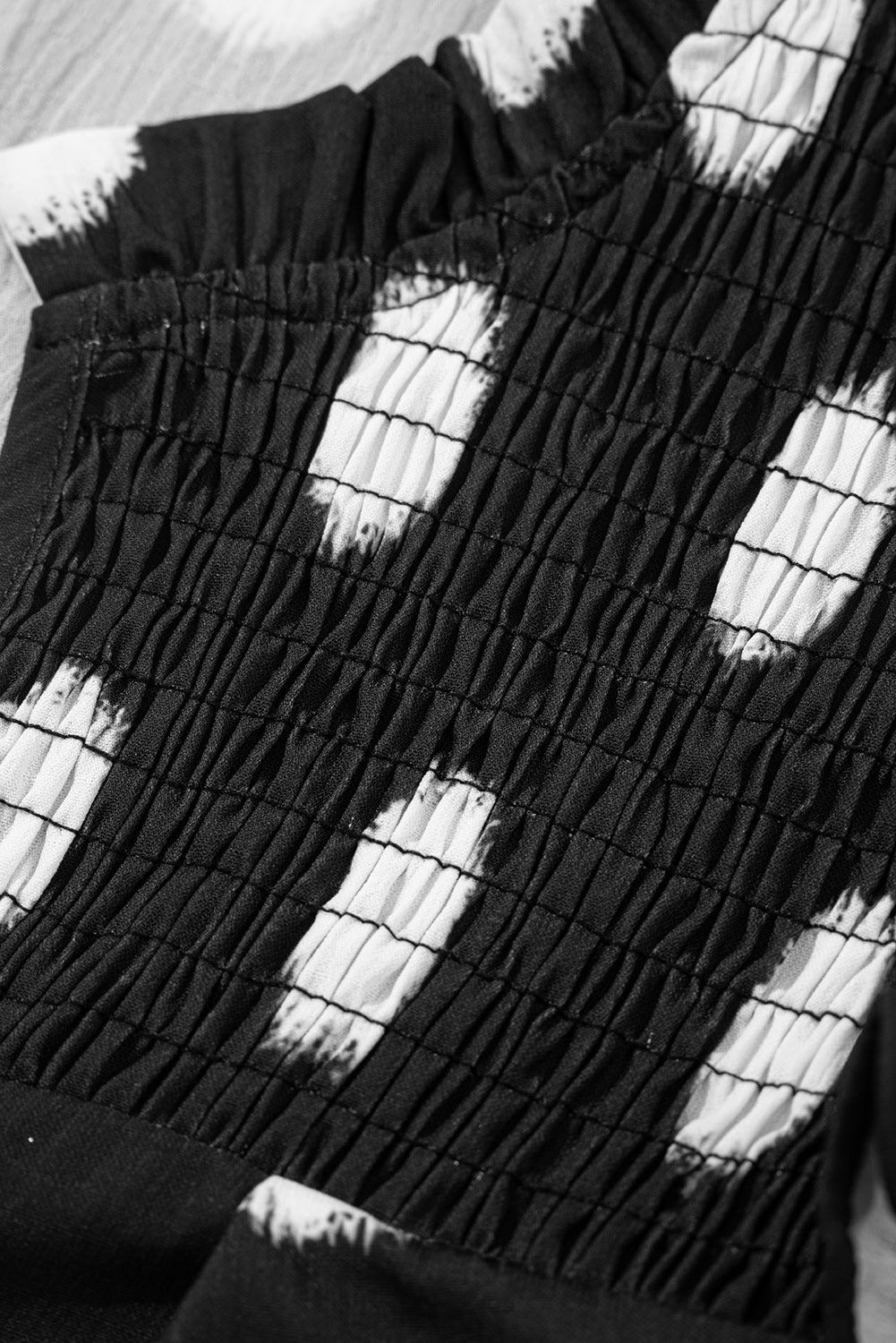 Rose Polka Dot Print Shirred Notched Neck Puff Sleeve Blouse