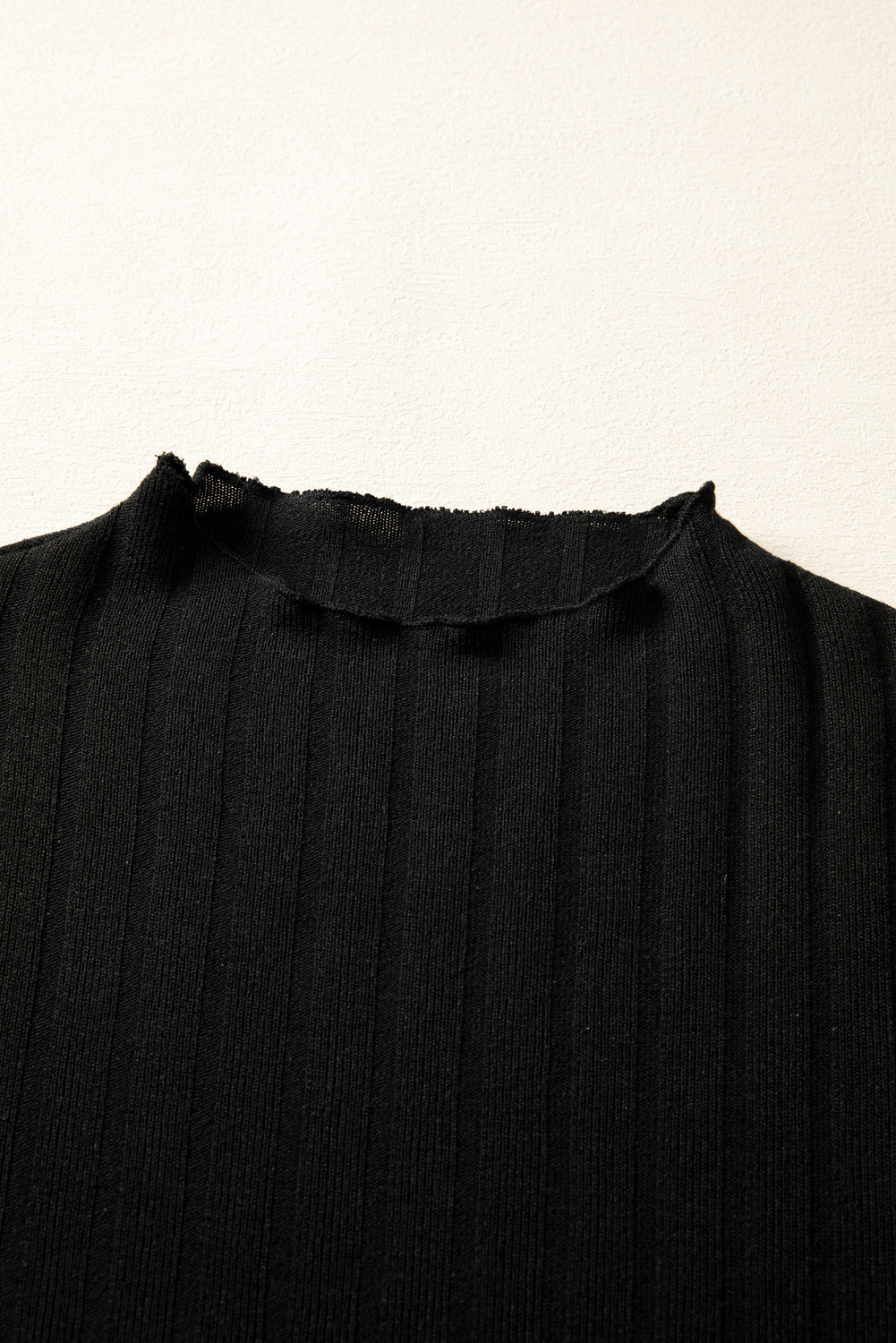 Black Frilled Neck Ribbed Knit Patchwork Long Sleeve Mini Dress