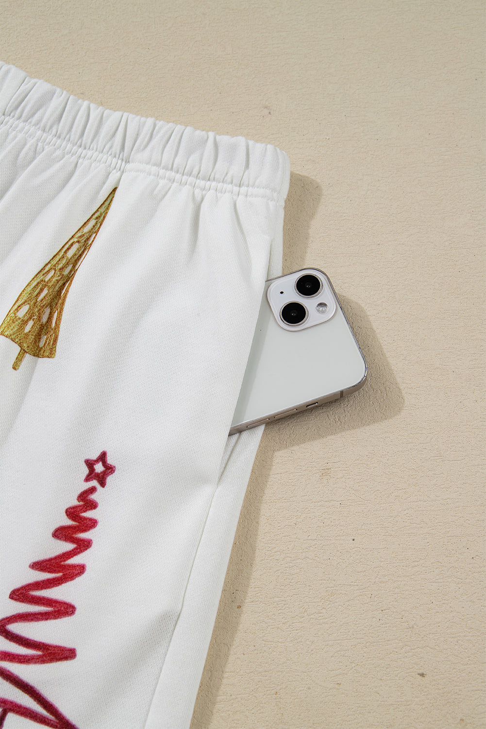 White Christmas Tree Long Sleeve Top and Shorts Pajama Set