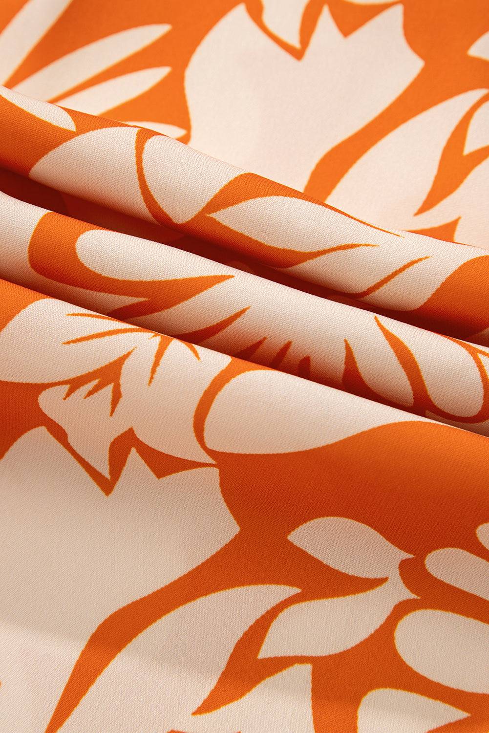 Orange Floral Print Knotted Backless Long Sleeve Blouse