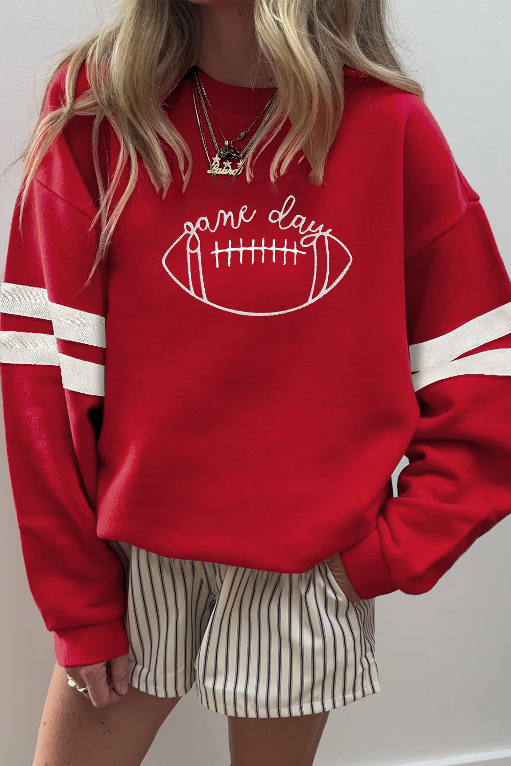Fiery Red game day Football Embroidered Oversize Varsity Sweatshirt
