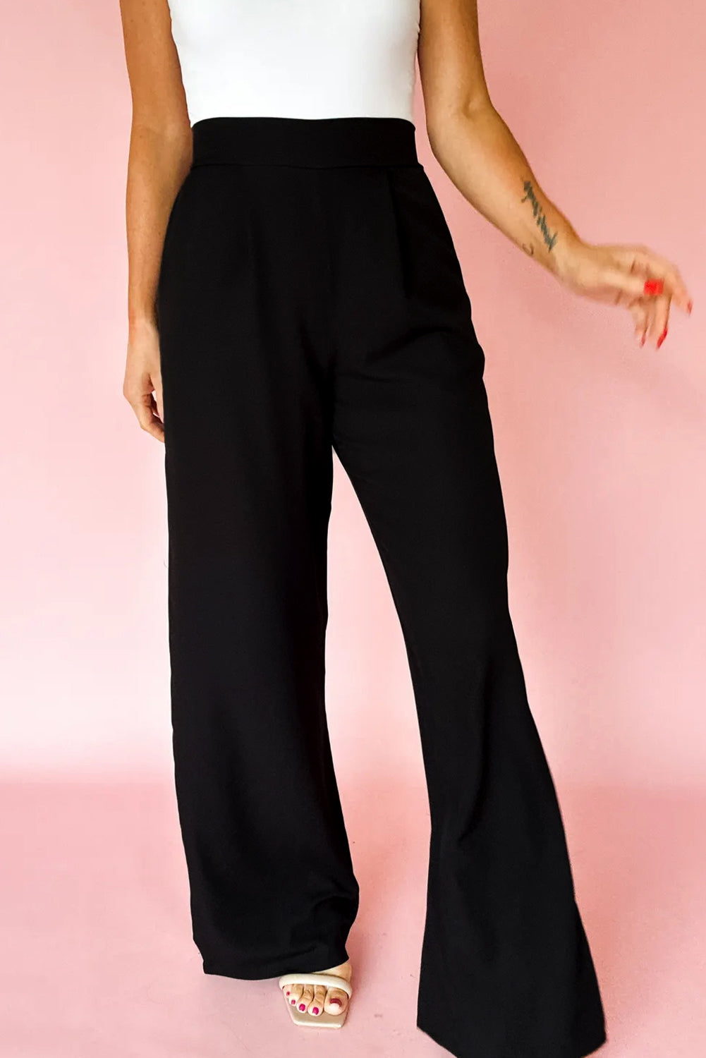 Black Pleated Detail Pull On Pants