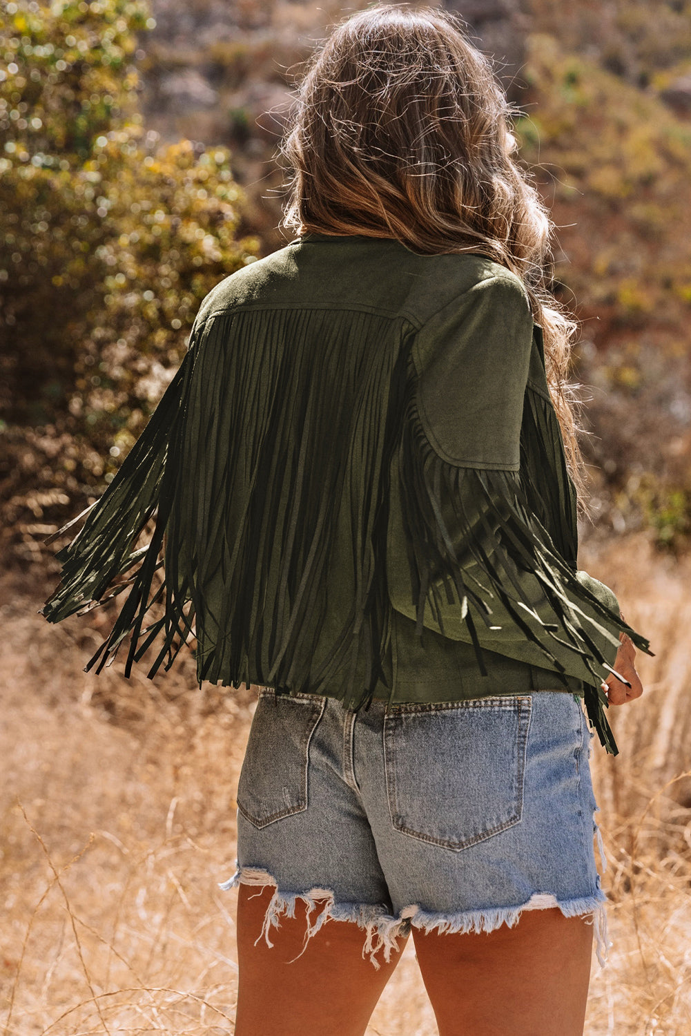 Gray Cropped Fringe Faux Suede Jacket