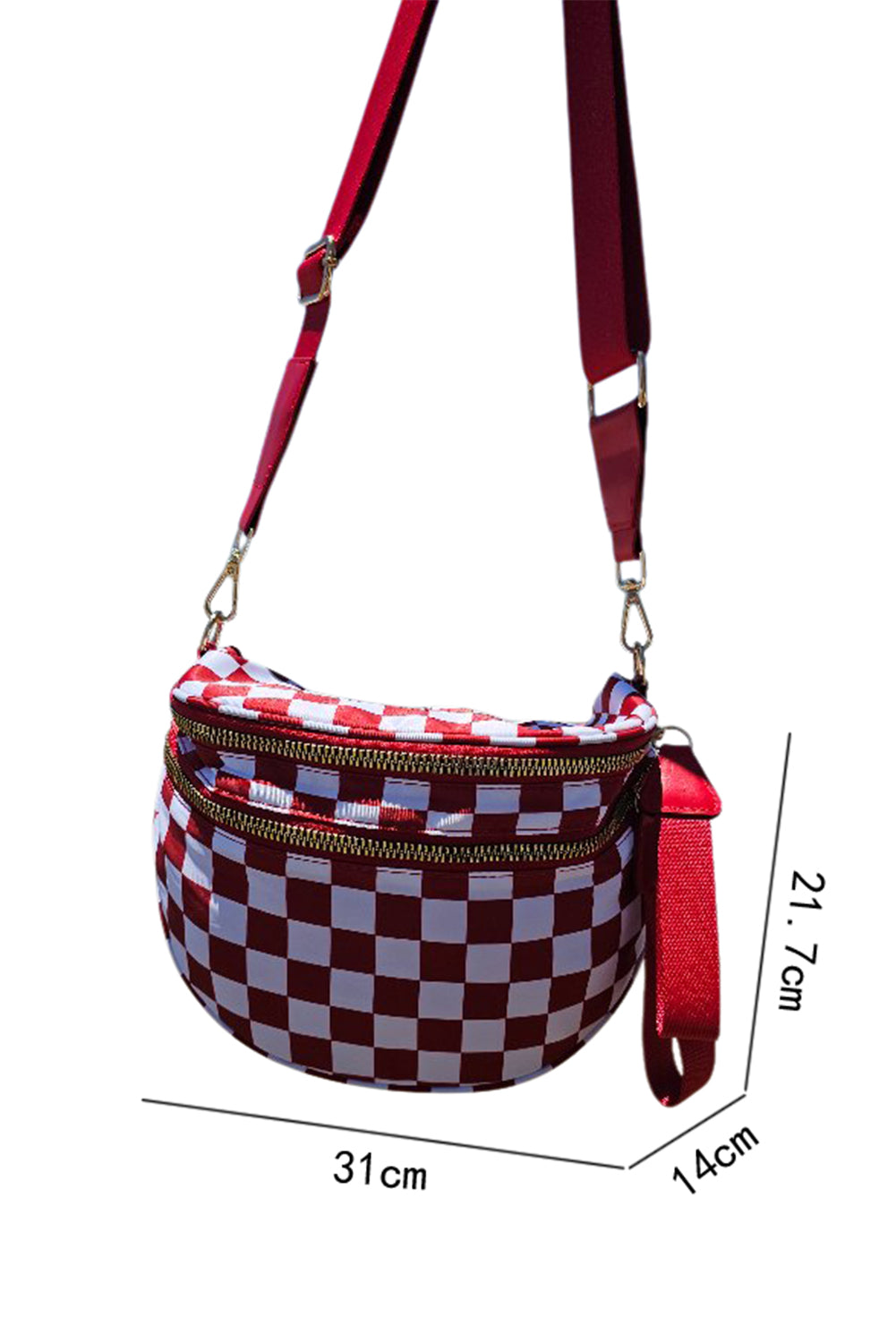 Pink Checkered Print Wide Strap Large Crossbody Bag