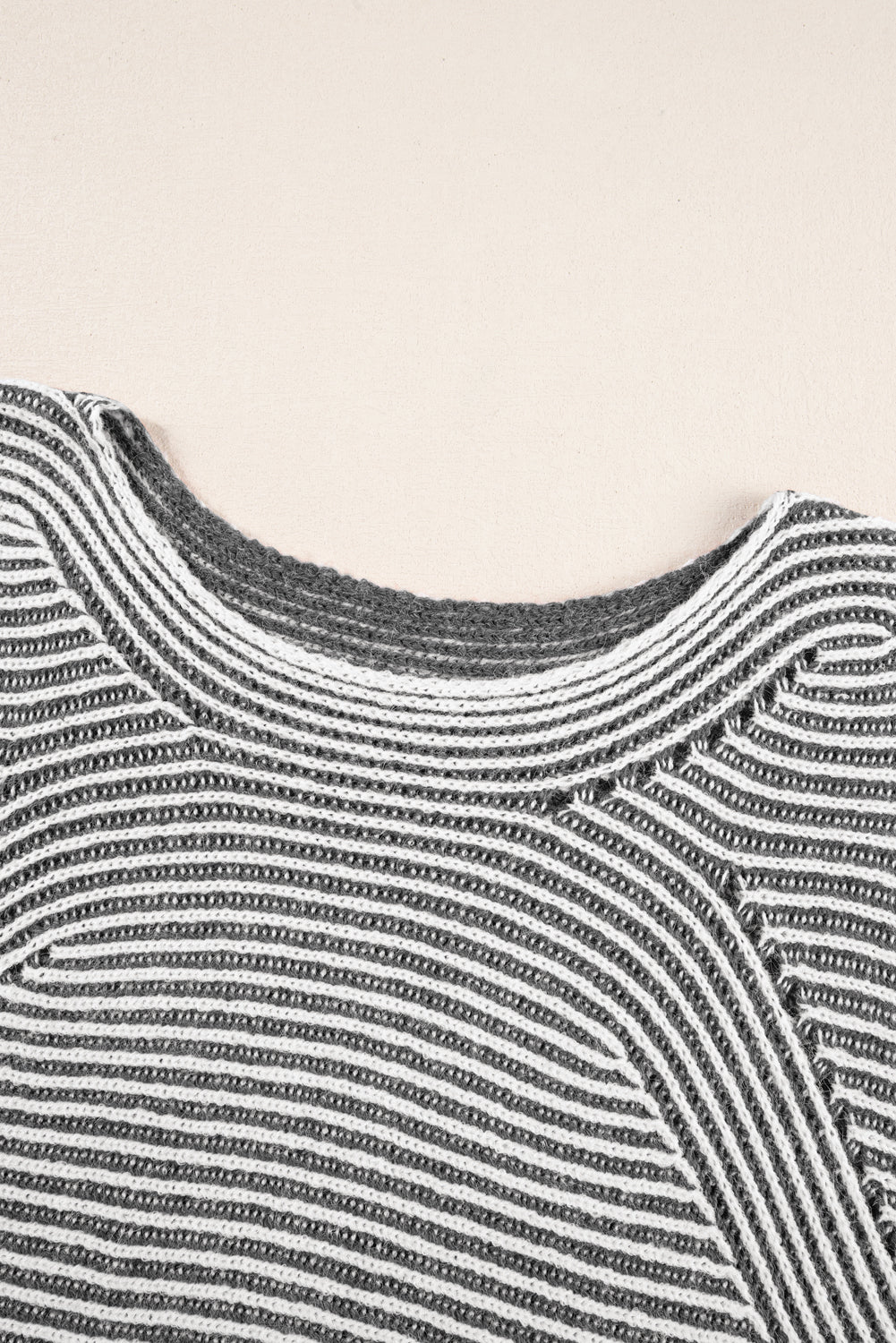 Black Striped Print Ribbed Knit Raglan Sleeve Baggy Sweater