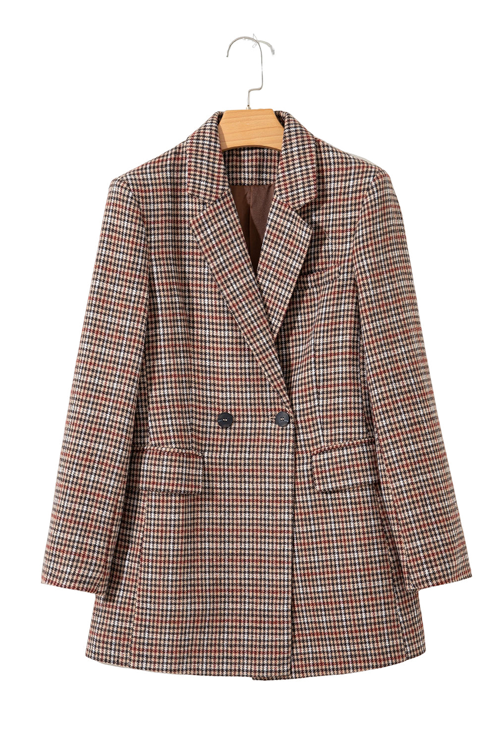 Brown Houndstooth Lapel Collar Blazer