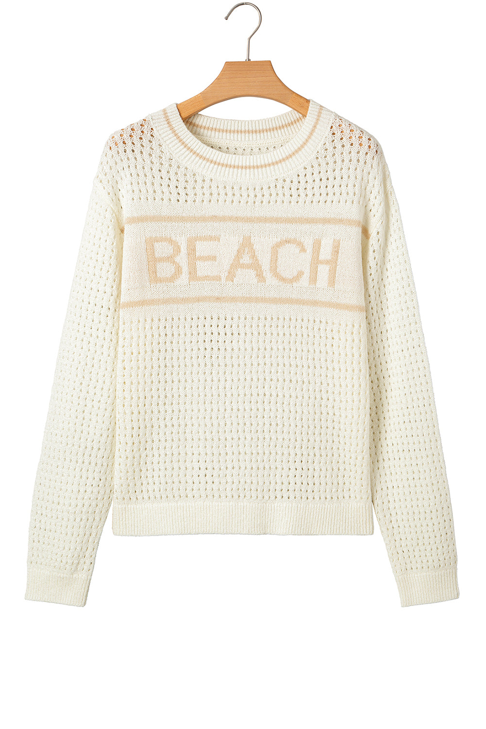 White BEACH Hollow Out Knitted Lightweight Dolman Sweater