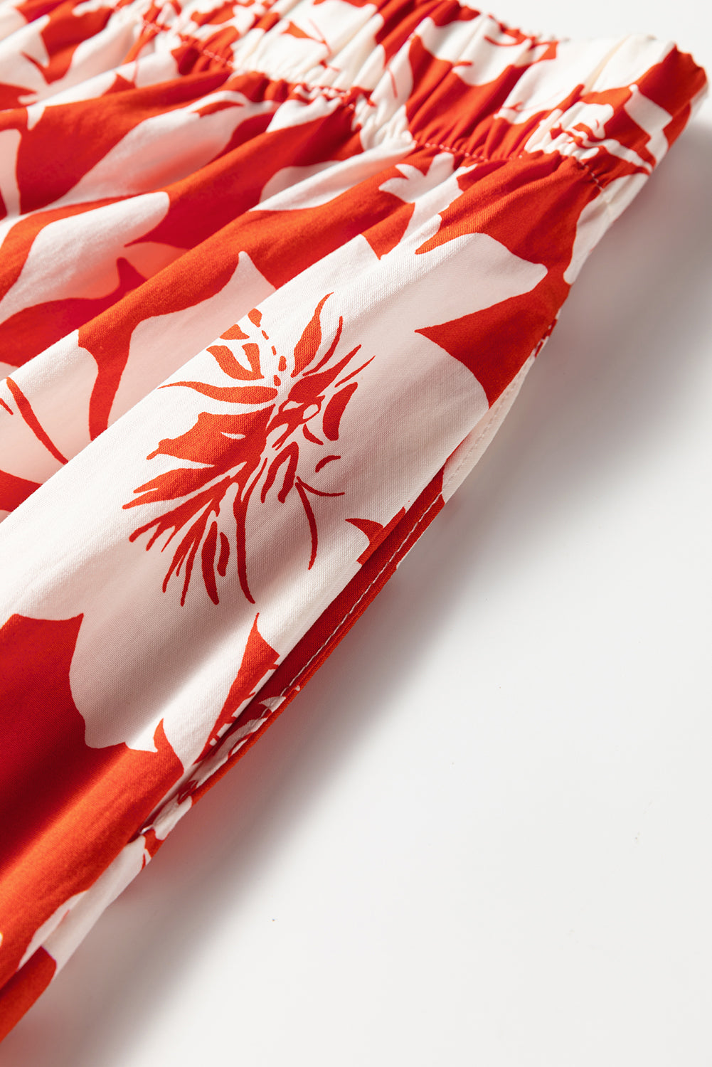 Red High Split Floral Tiered Maxi Skirt