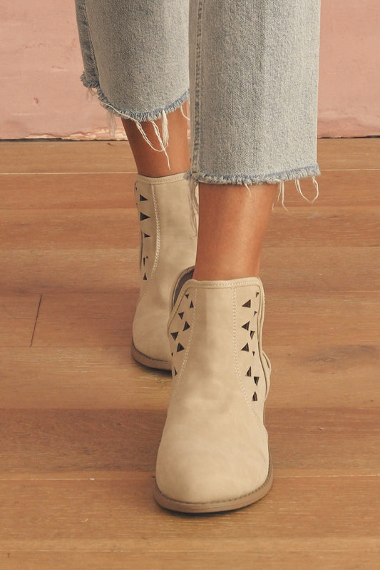 Parchment Cut Out Suede Pointed Toe Heeled Ankle Boots
