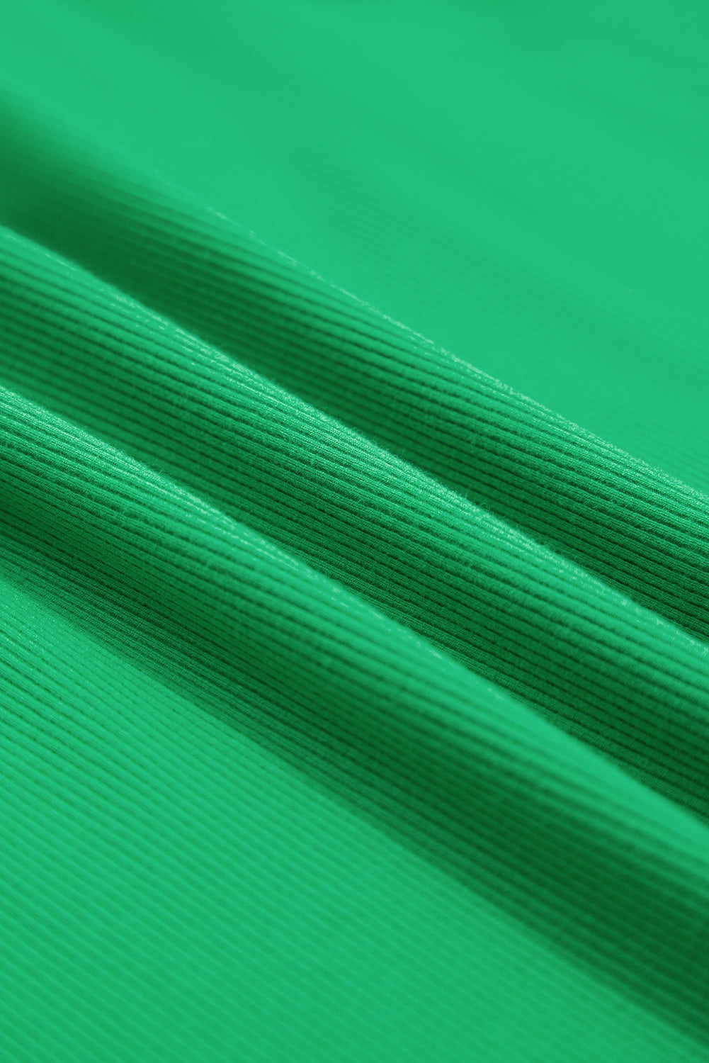 Bright Green Pearl Beaded Puff Sleeve Ribbed Top