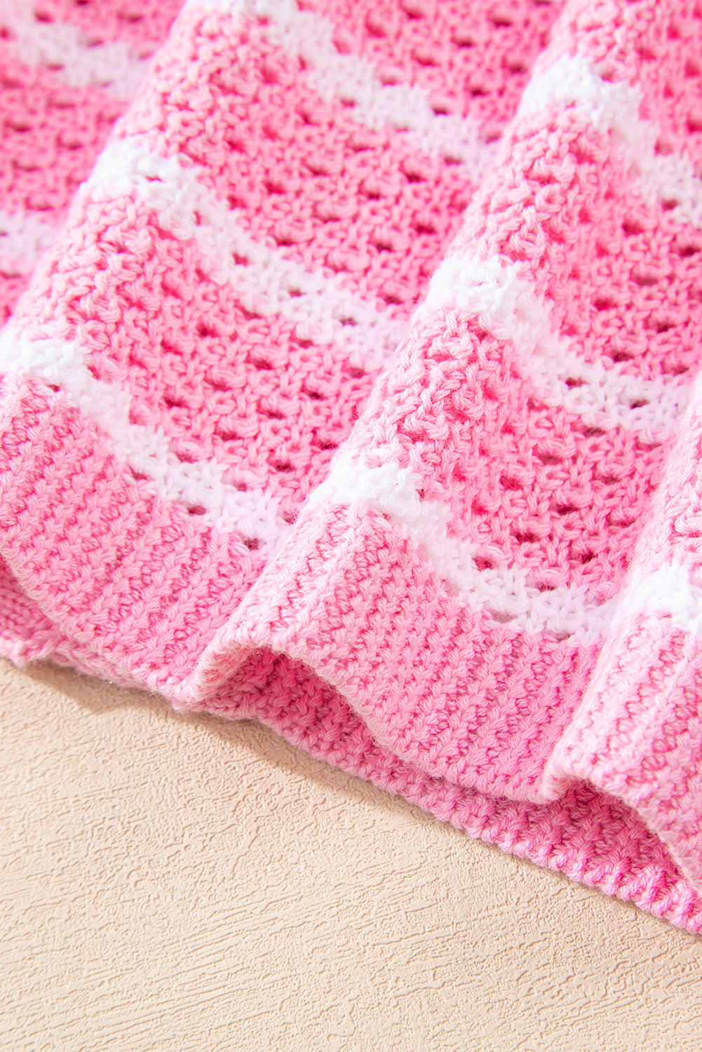 Pink Striped V Neck Button Knit Vest