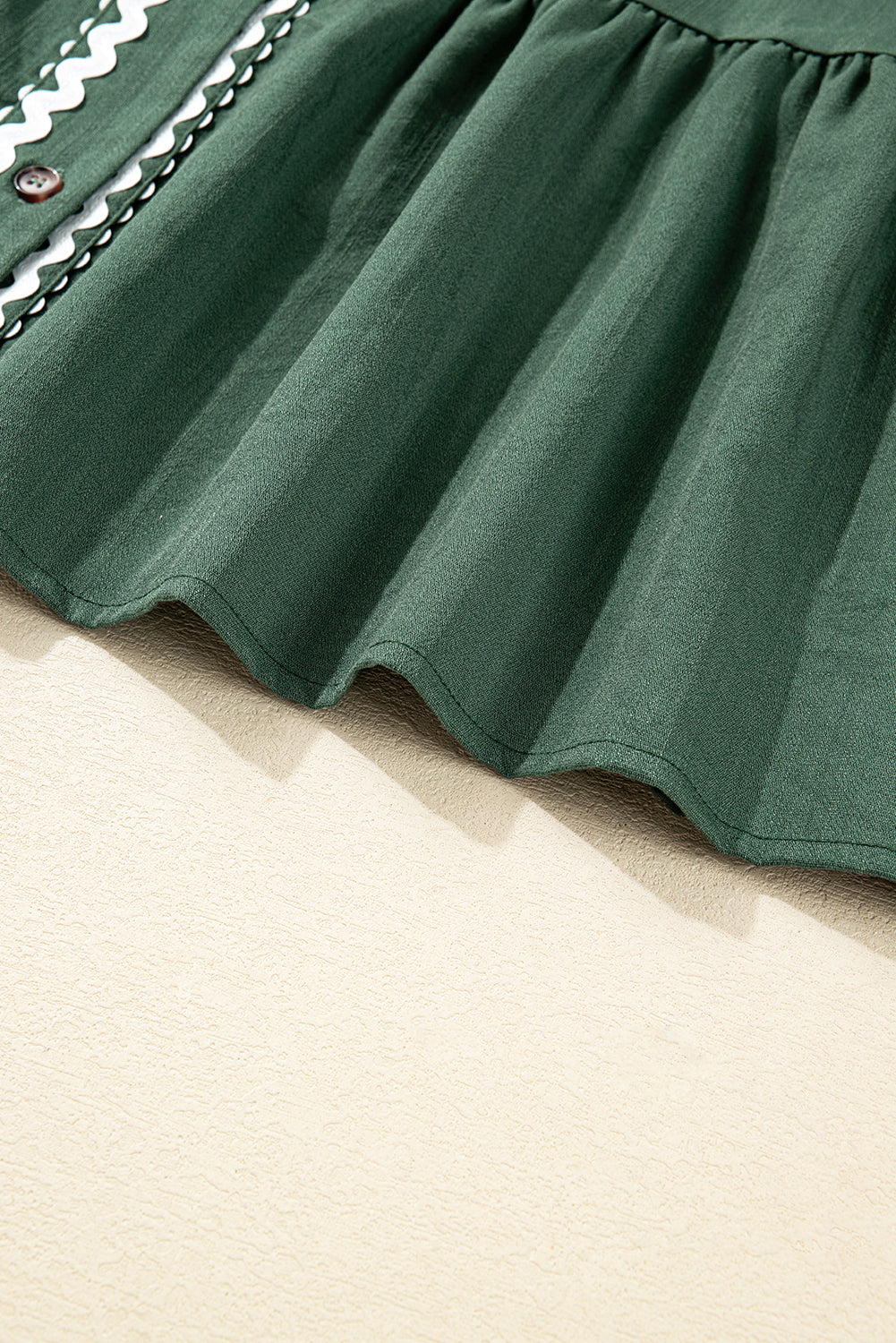 Canton Contrast Ricrac Trim Button V Neck Knotted Bracelet Sleeve Dress