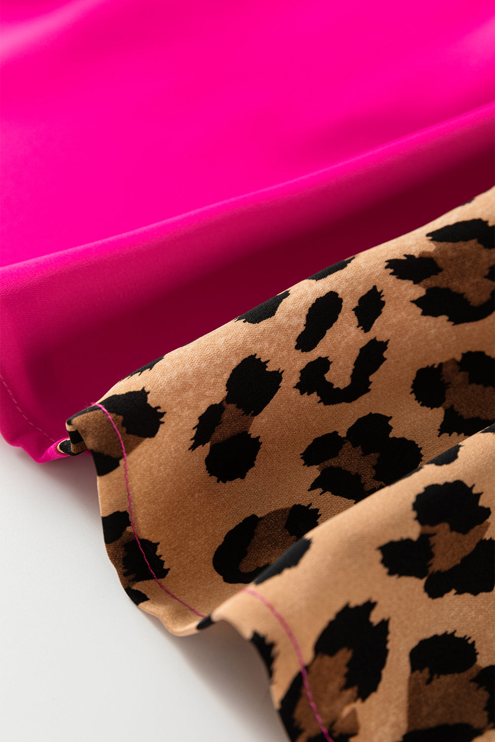 Rose Red Leopard Contrast Patchwork Ruffled Sleeve Short Shift Dress