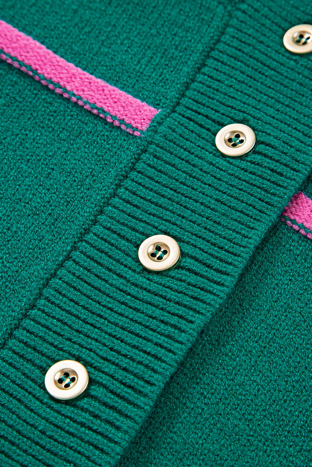 Green Striped Half Button Drop Shoulder Oversized Sweater