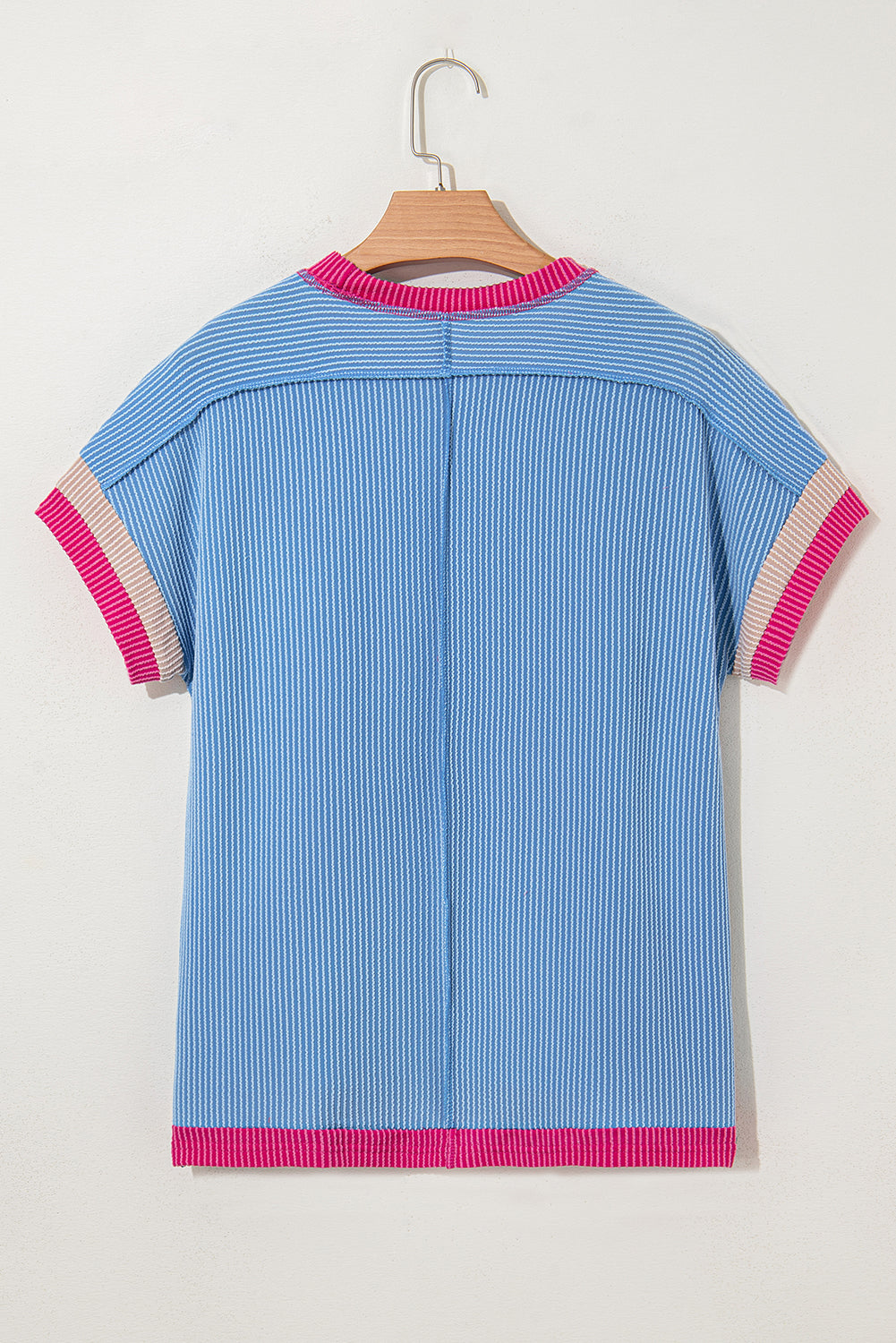 Sky Blue Textured Colorblock Round Neck T Shirt