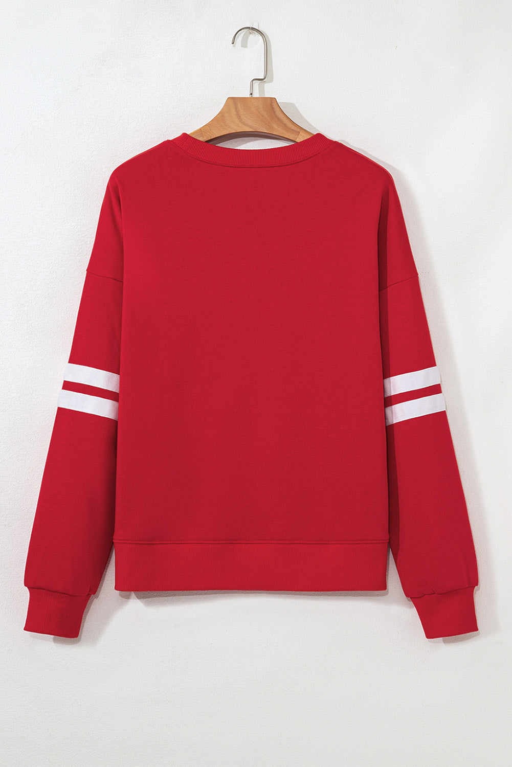 Fiery Red GAME DAY Terry Flocking Striped Drop Shoulder Oversized Sweatshirt